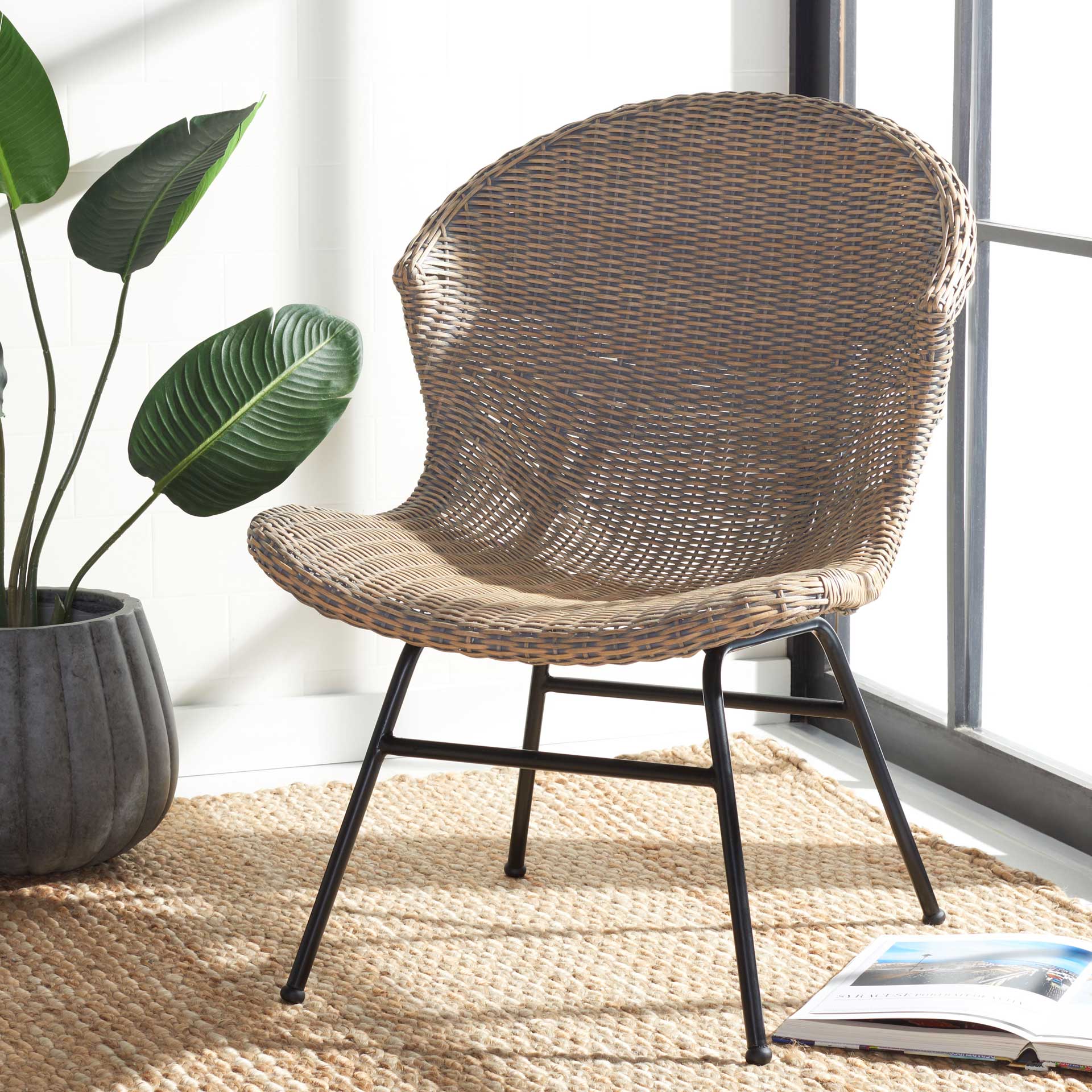 Pom Rattan Accent Chair Gray Wash/Black - Image 4
