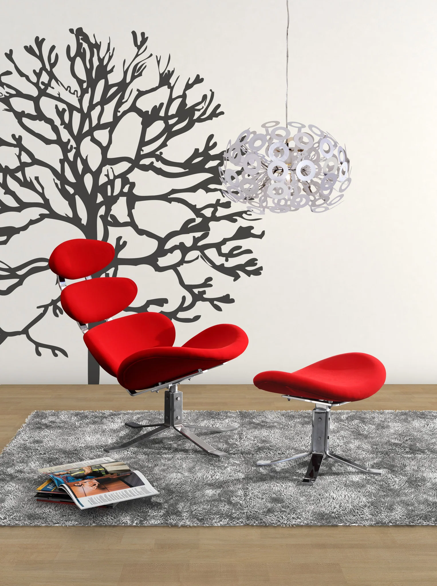Pomfret Lounge & Ottoman Red - Image 5