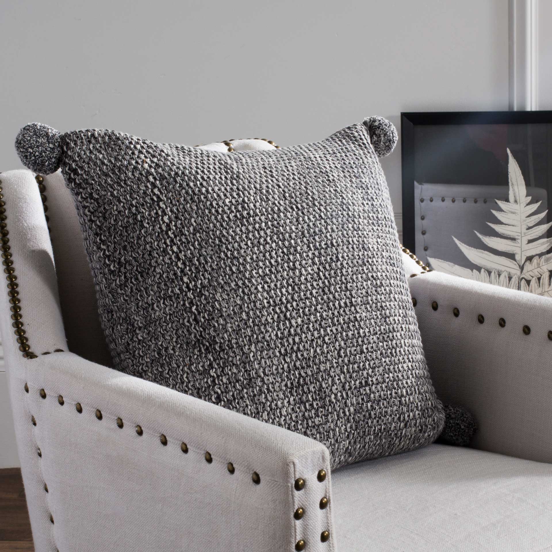 Ponder Pom Knit Pillow Dark Gray/Natural - Image 2