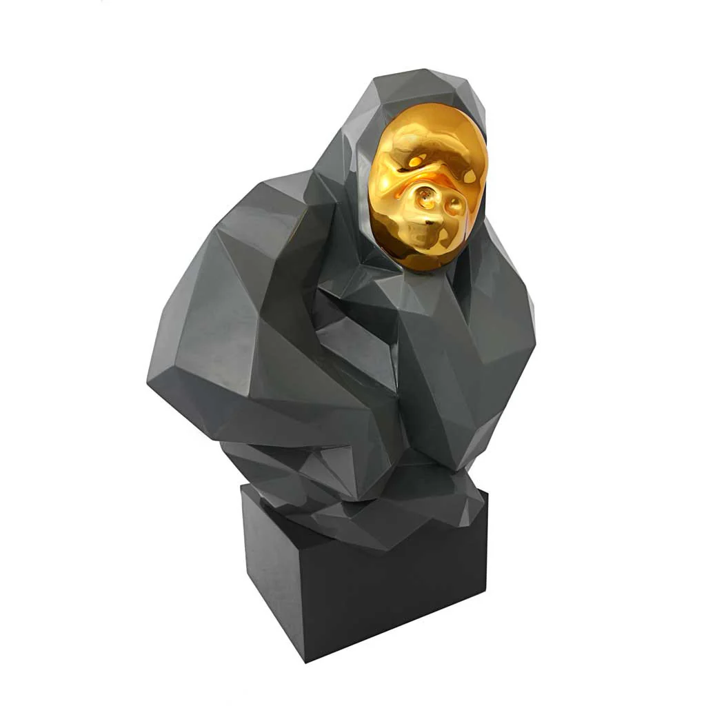 Pondering Ape Sculpture Gray/Gold - Image 2