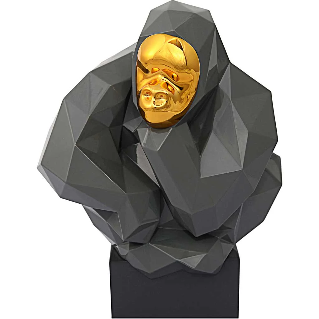 Pondering Ape Sculpture Gray/Gold - Image 5