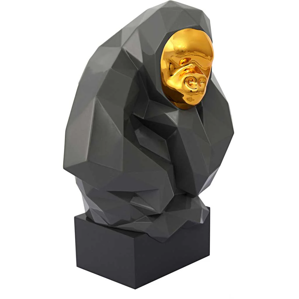 Pondering Ape Sculpture Gray/Gold - Image 6