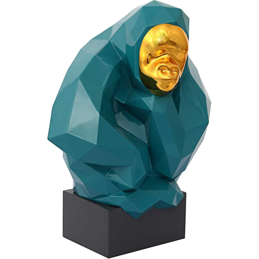 Pondering Ape Sculpture Green/Gold - Image 2