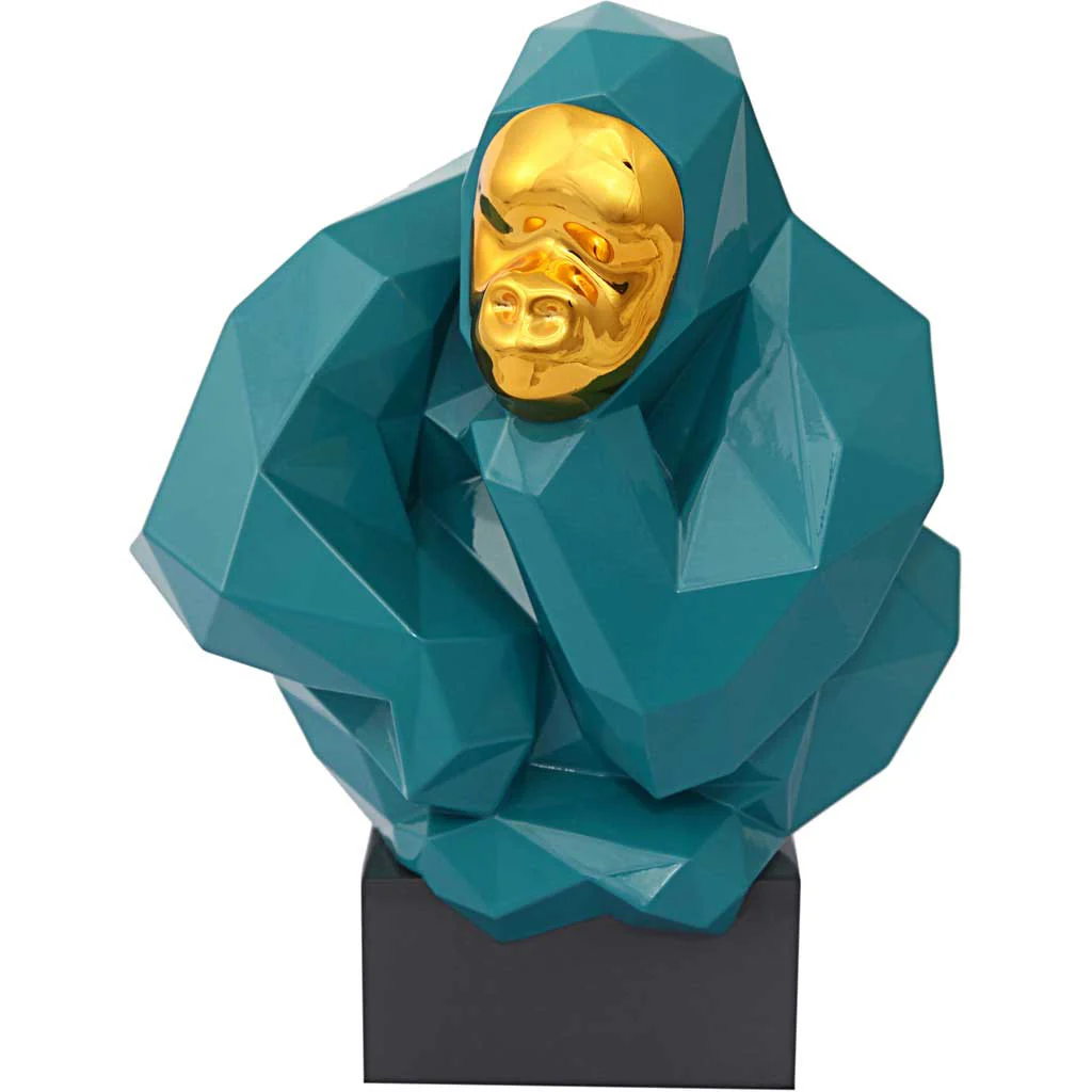 Pondering Ape Sculpture Green/Gold - Image 4