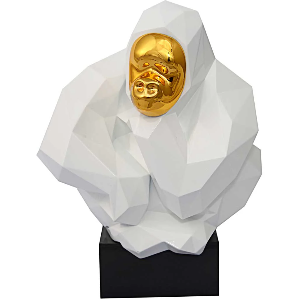 Pondering Ape Sculpture White/Gold - Image 5