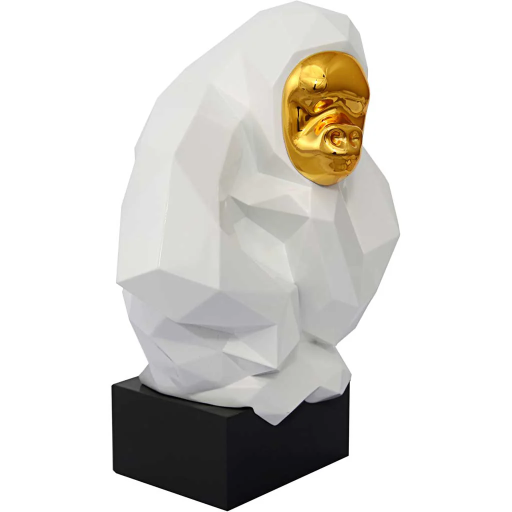 Pondering Ape Sculpture White/Gold - Image 6