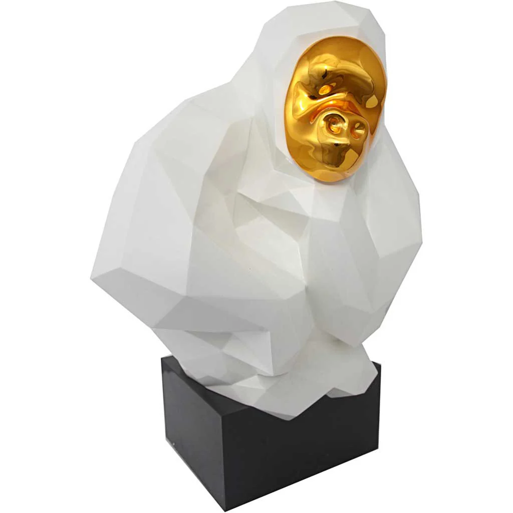 Pondering Ape Sculpture White/Gold - Image 7