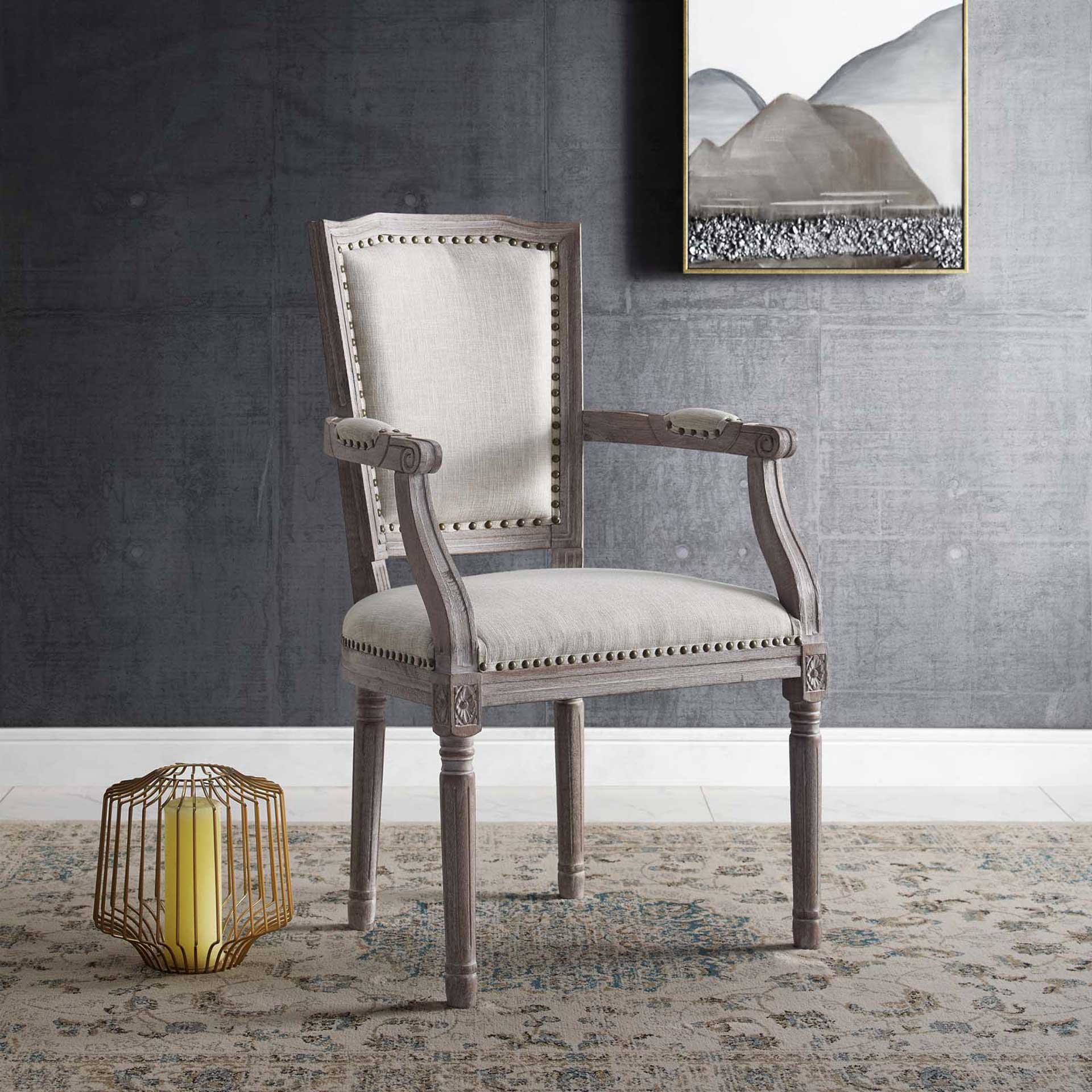 Poppy Upholstered Fabric Dining Armchair Beige - Image 5