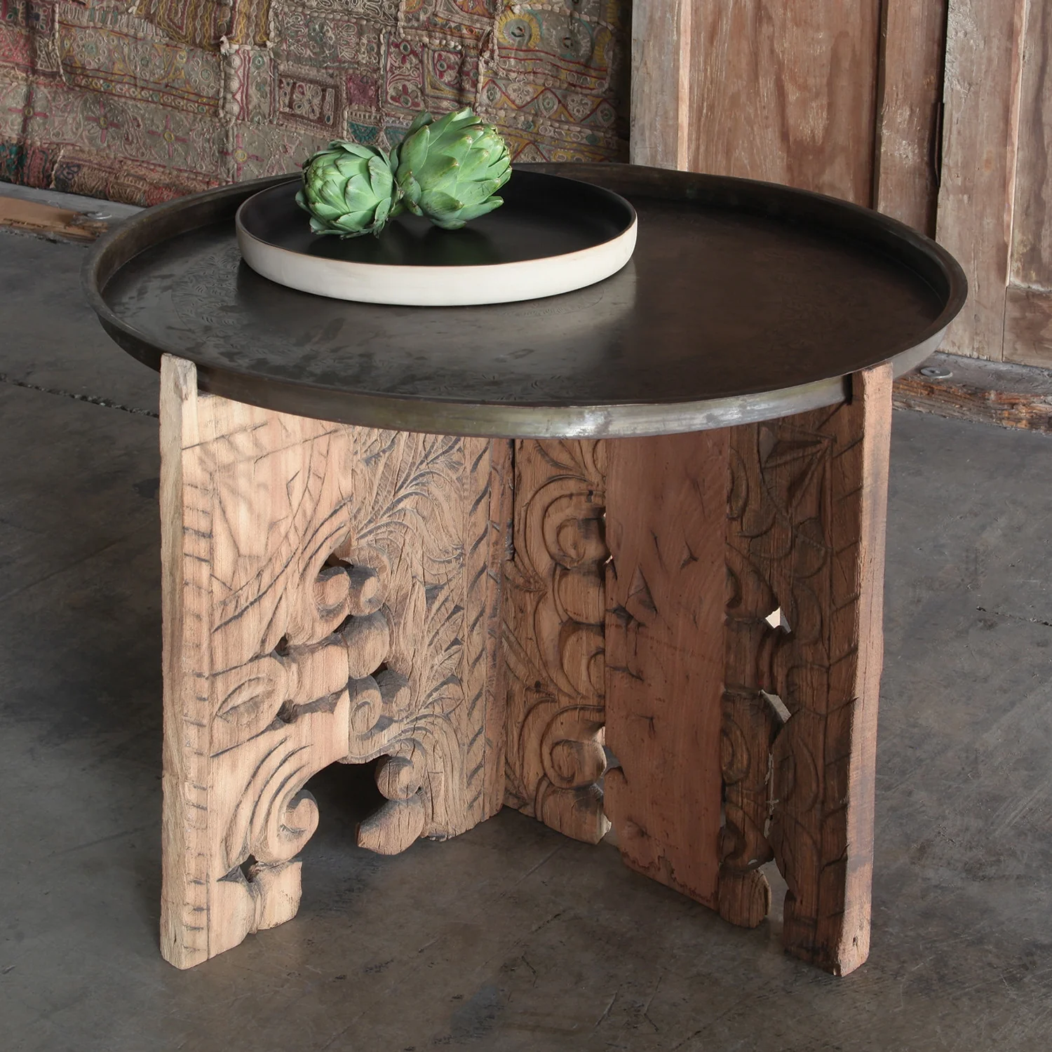 Porter Wood Table With Brass Tray - Image 3