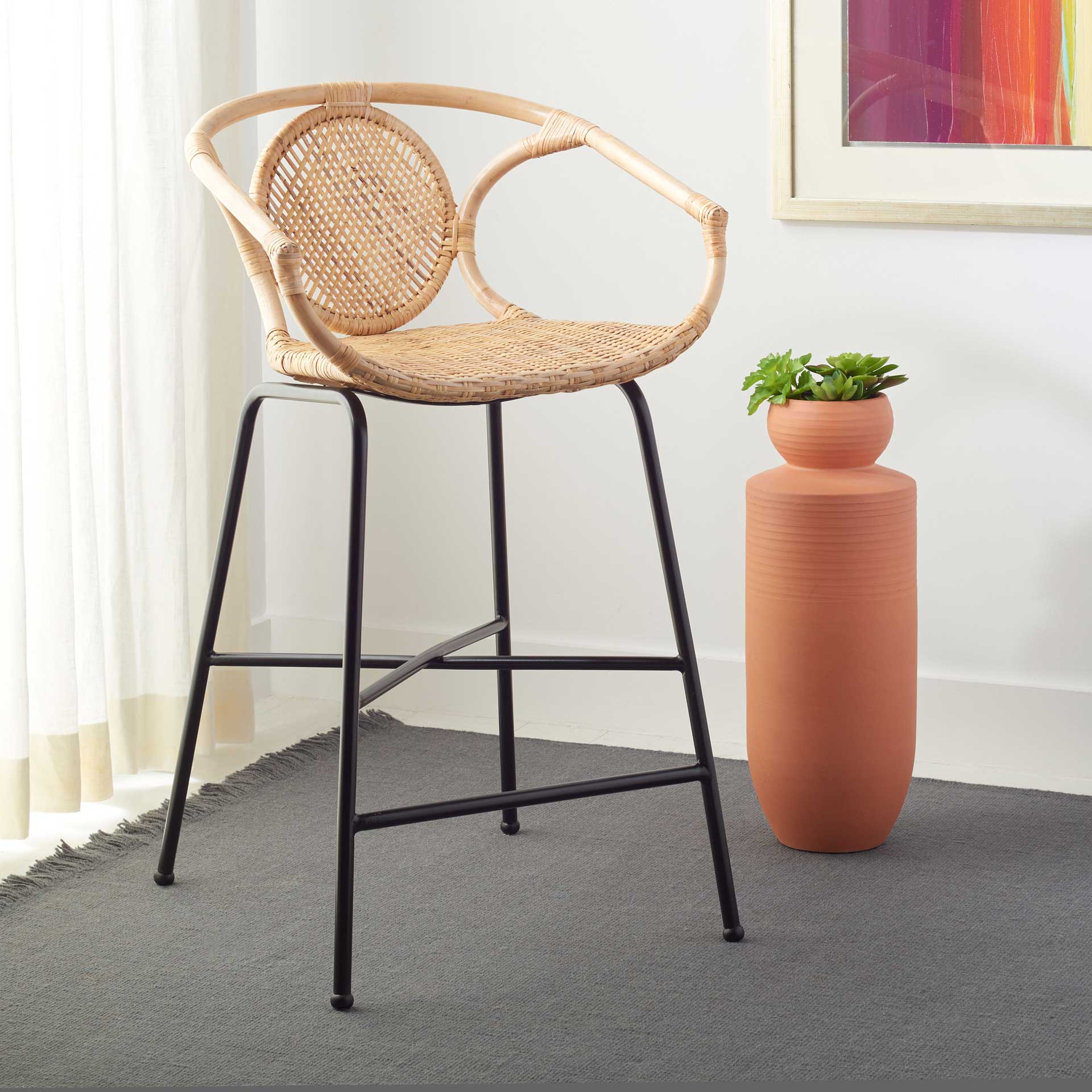 Prabhakara Rattan Bar Stool Natural/Black - Image 12