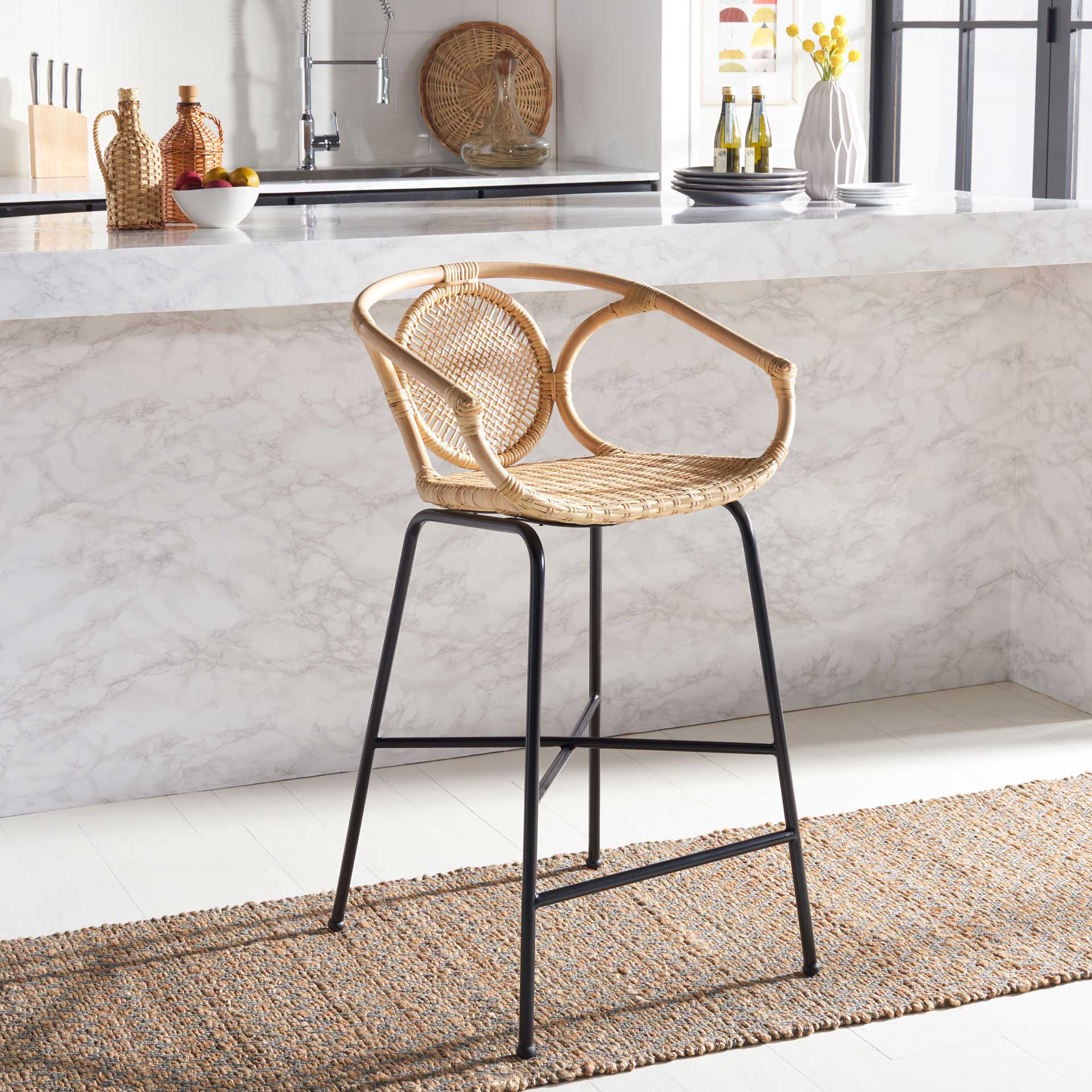 Prabhakara Rattan Bar Stool Natural/Black - Image 7