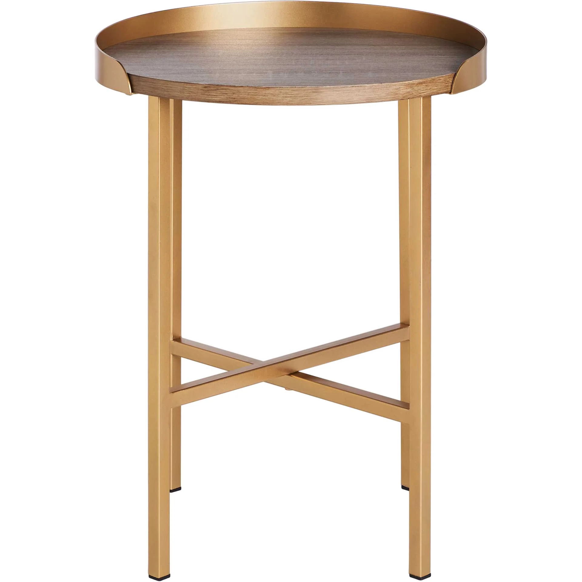 Preston Round Side Table Light Gray Oak/Gold - Image 2