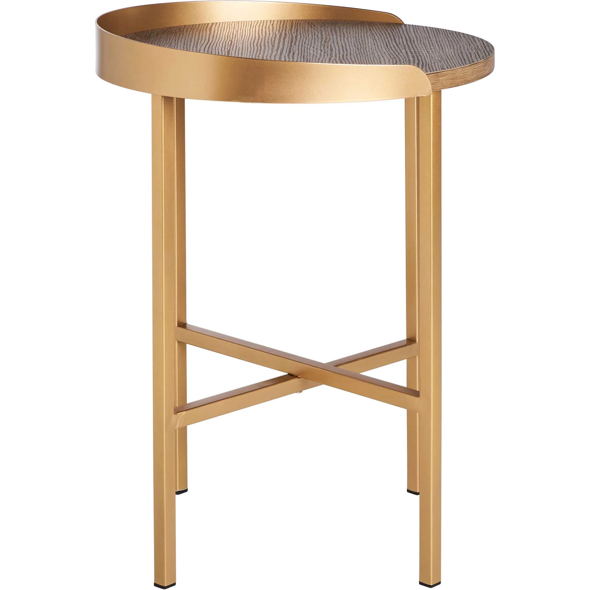 Preston Round Side Table Light Gray Oak/Gold - Image 3