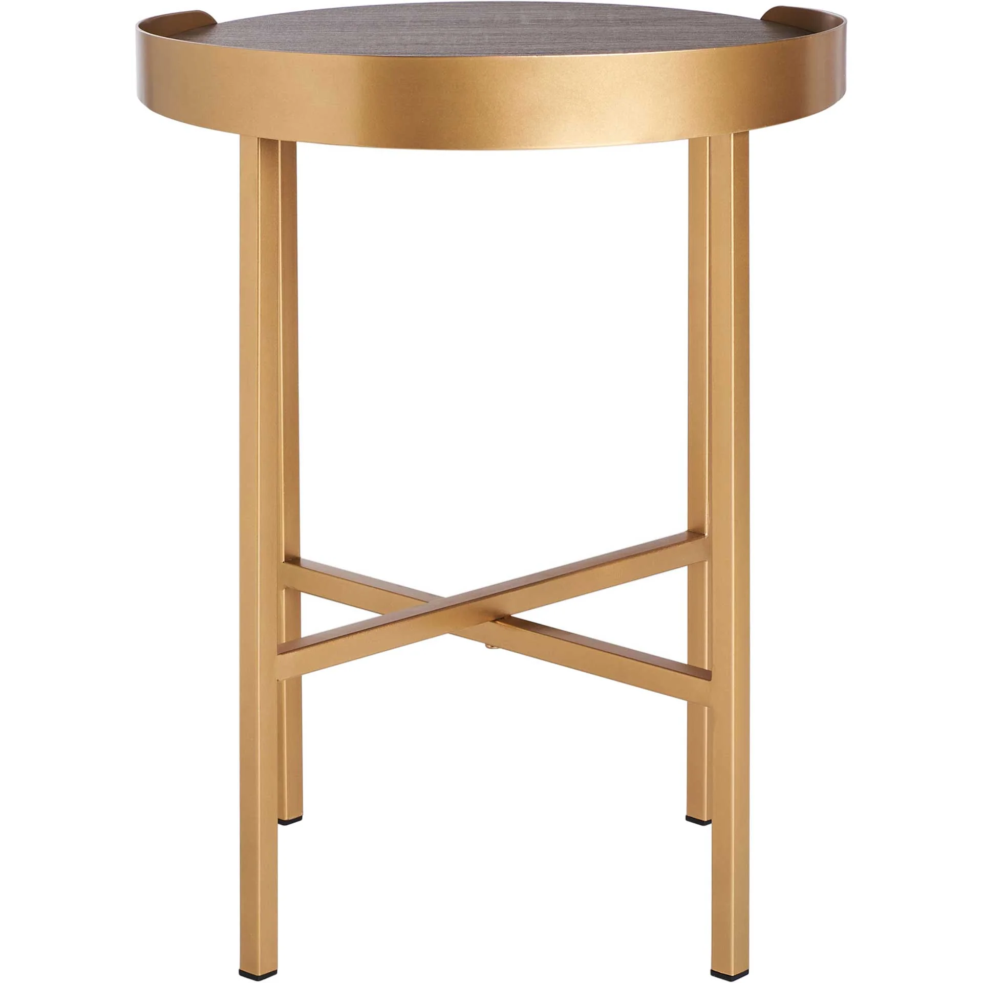 Preston Round Side Table Light Gray Oak/Gold - Image 4