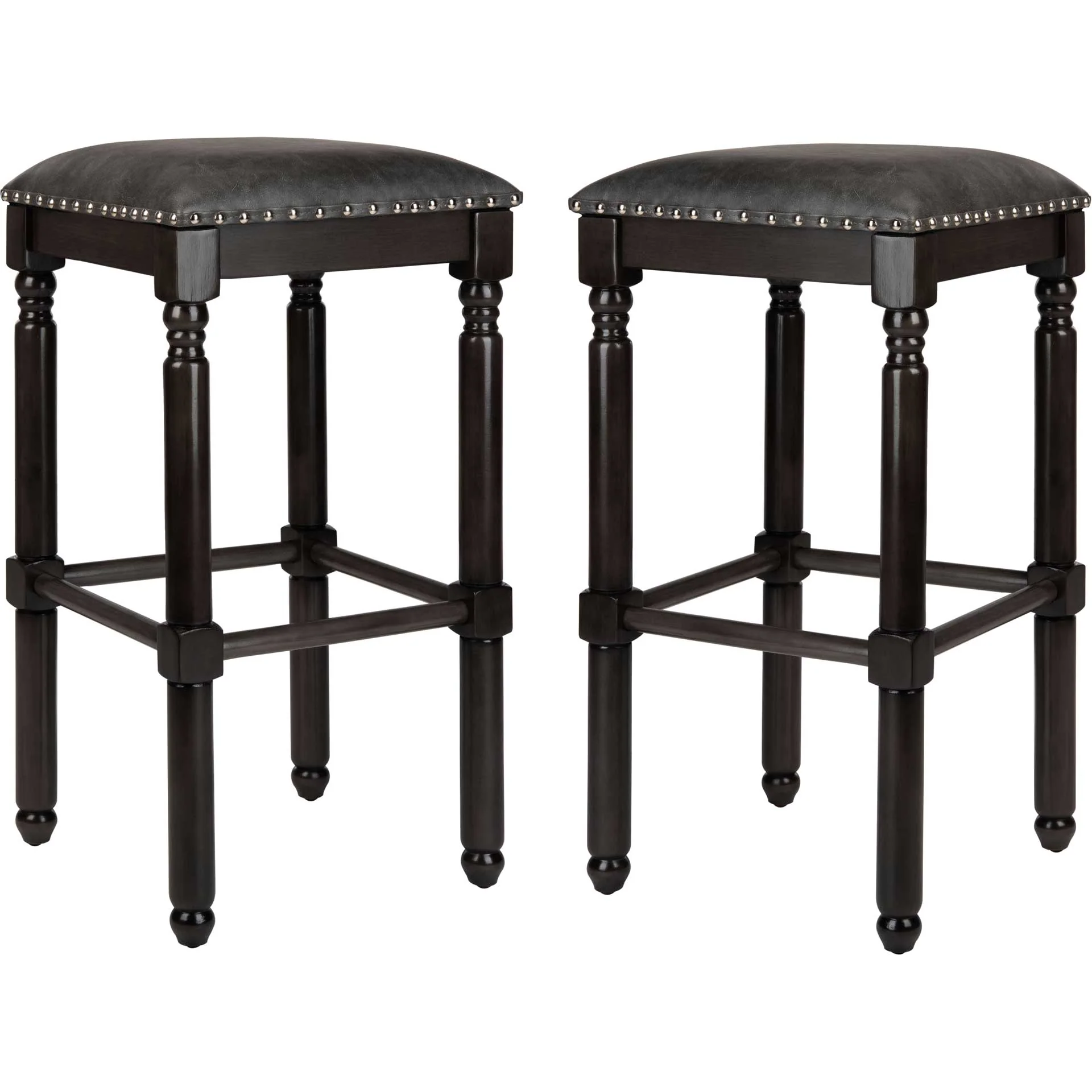 Prevail Faux Leather Bar Stool Gray/Walnut (Set of 2) - Image 2