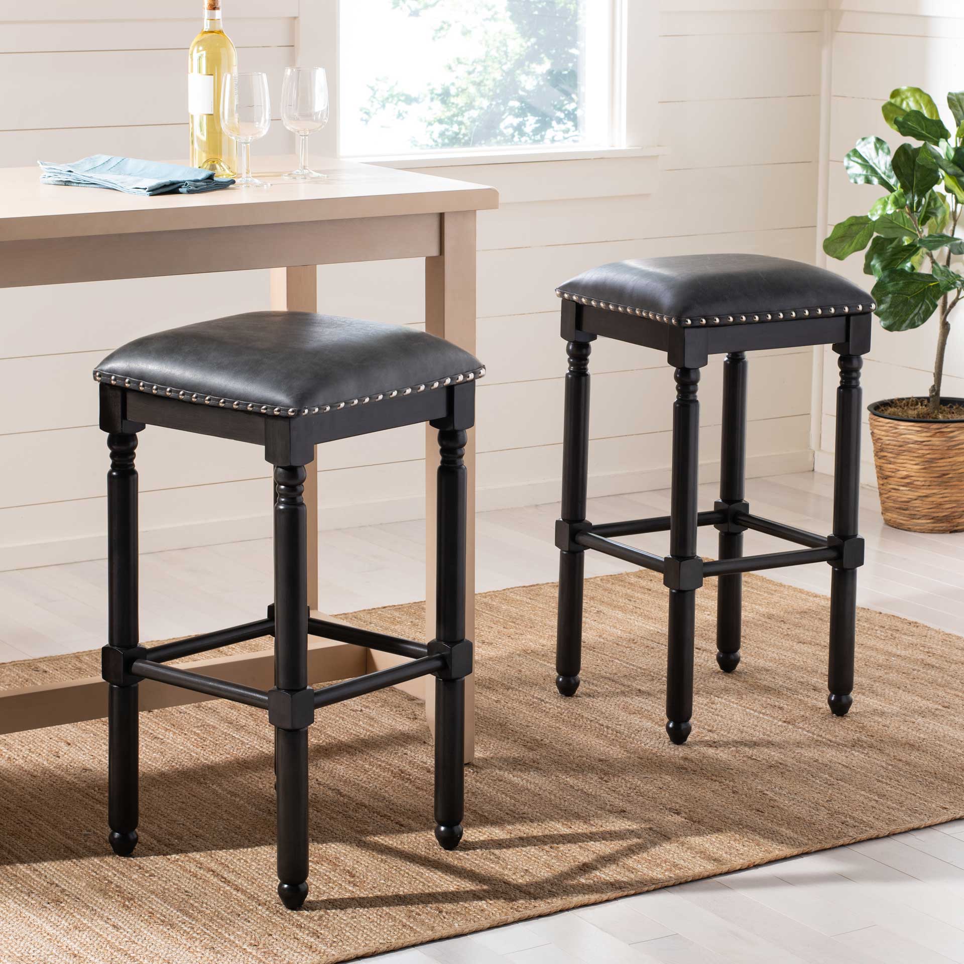 Prevail Faux Leather Bar Stool Gray/Walnut (Set of 2) - Image 4