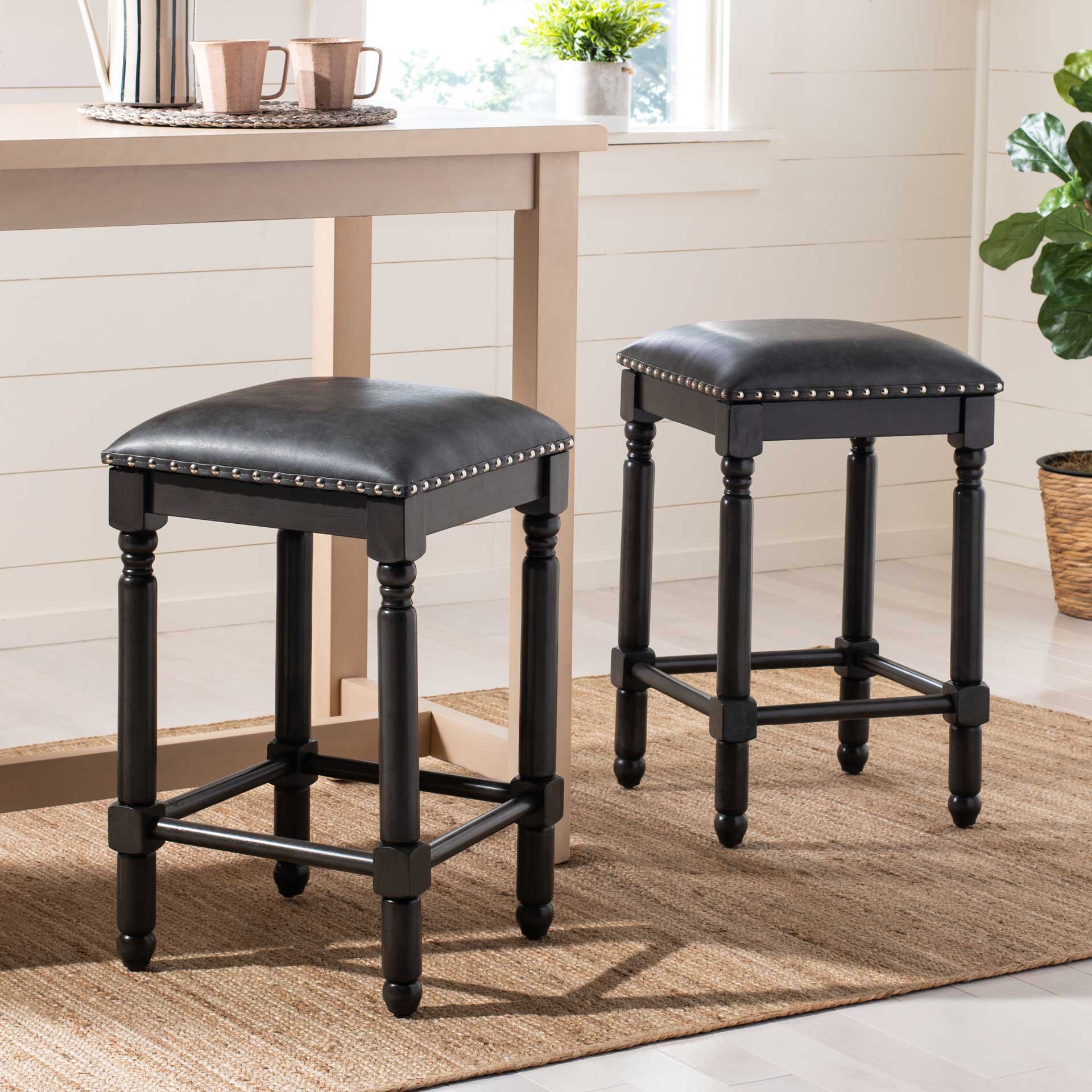 Prevail Faux Leather Bar Stool Gray/Walnut (Set of 2) - Image 8