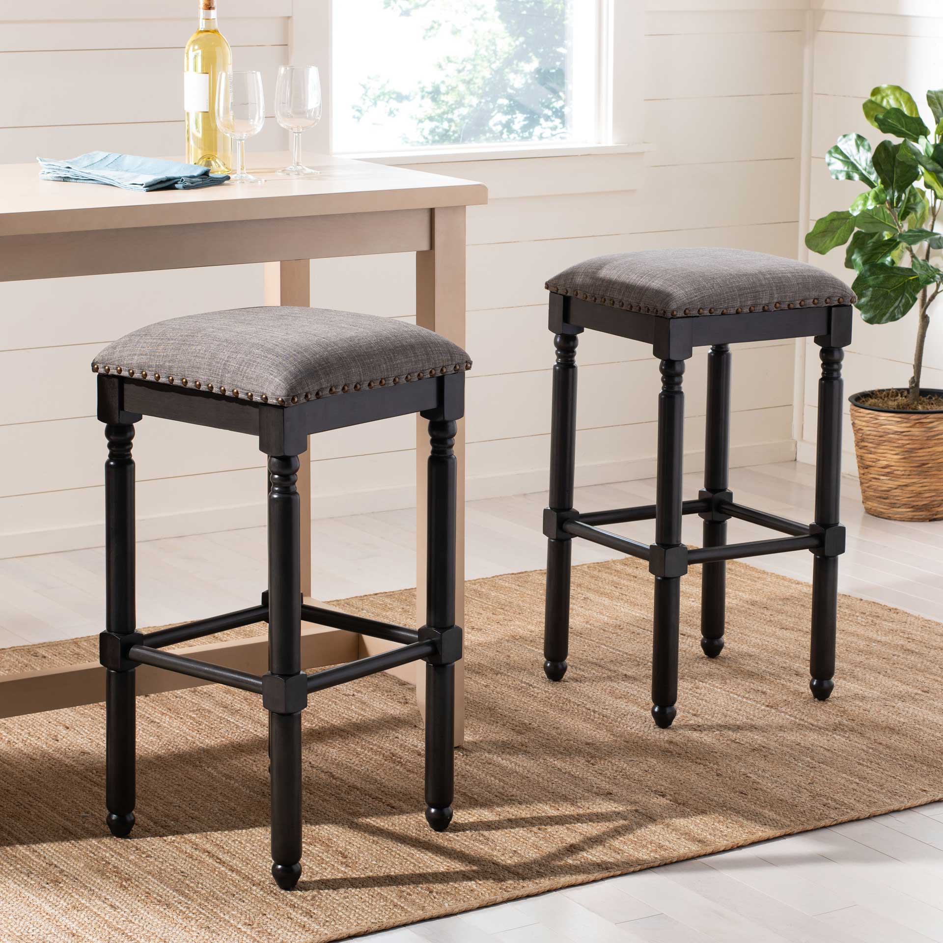 Prevail Linen Bar Stool Gray/Walnut (Set of 2) - Image 4