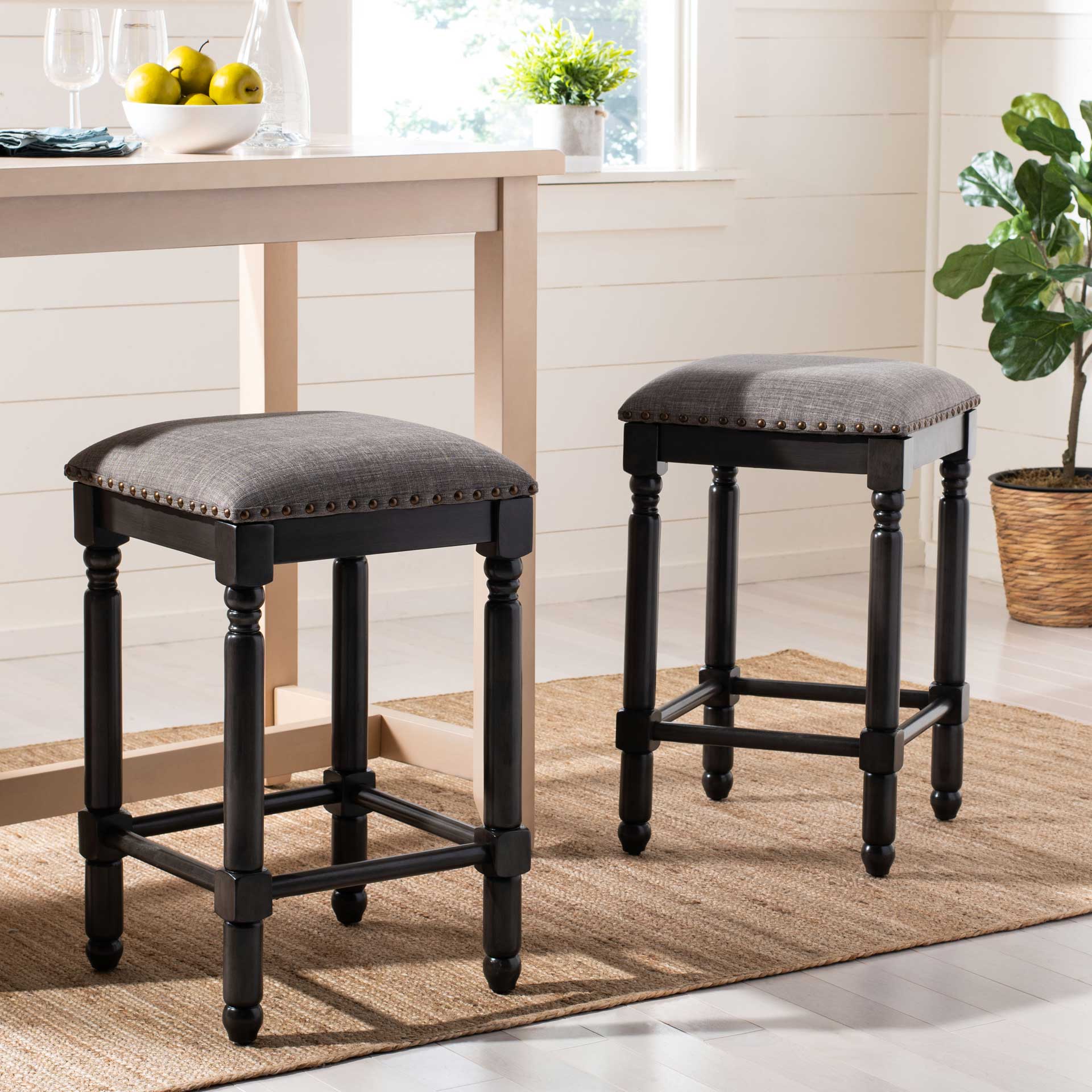 Prevail Linen Bar Stool Gray/Walnut (Set of 2) - Image 8