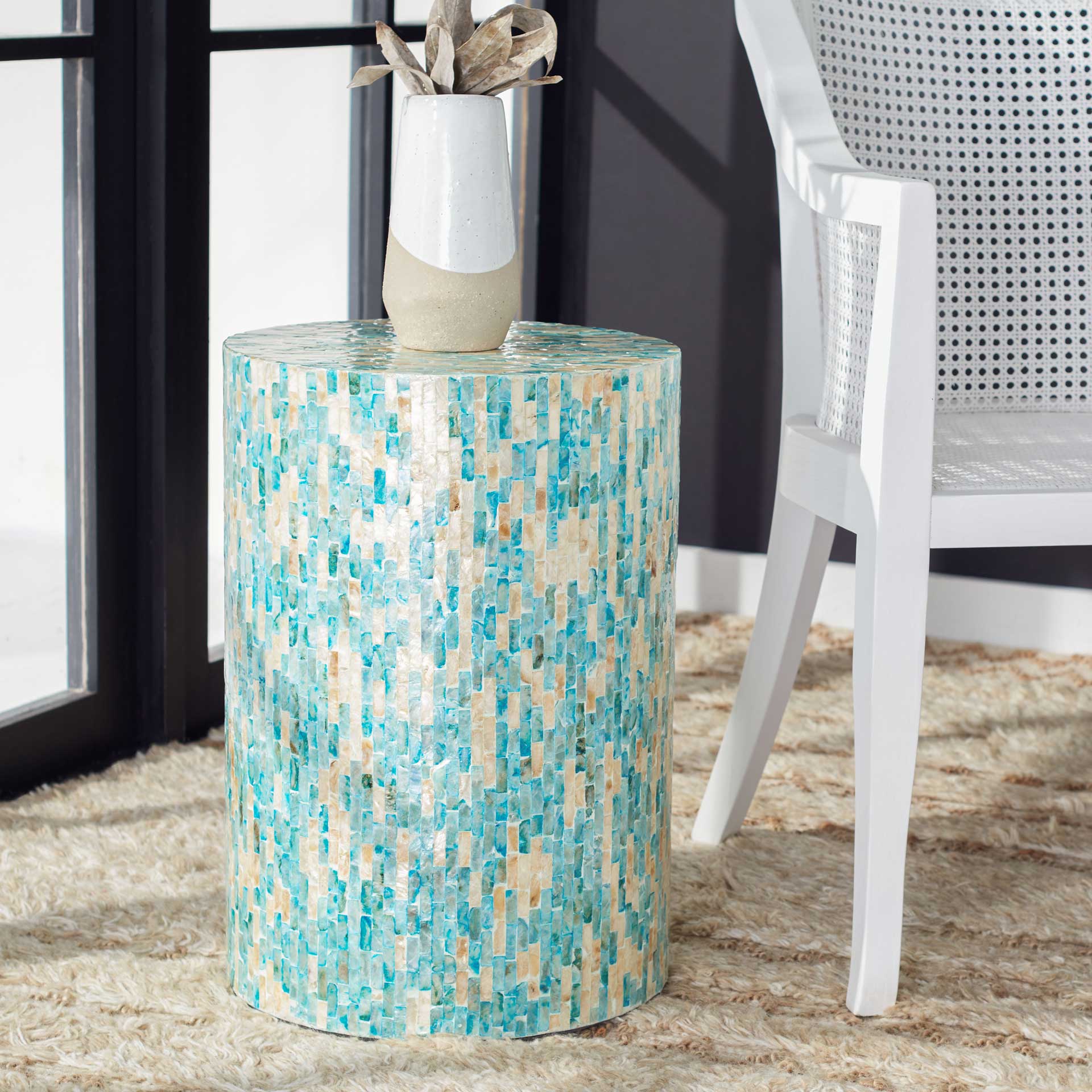 Pristine Round Accent Table Blue/Gold - Image 3