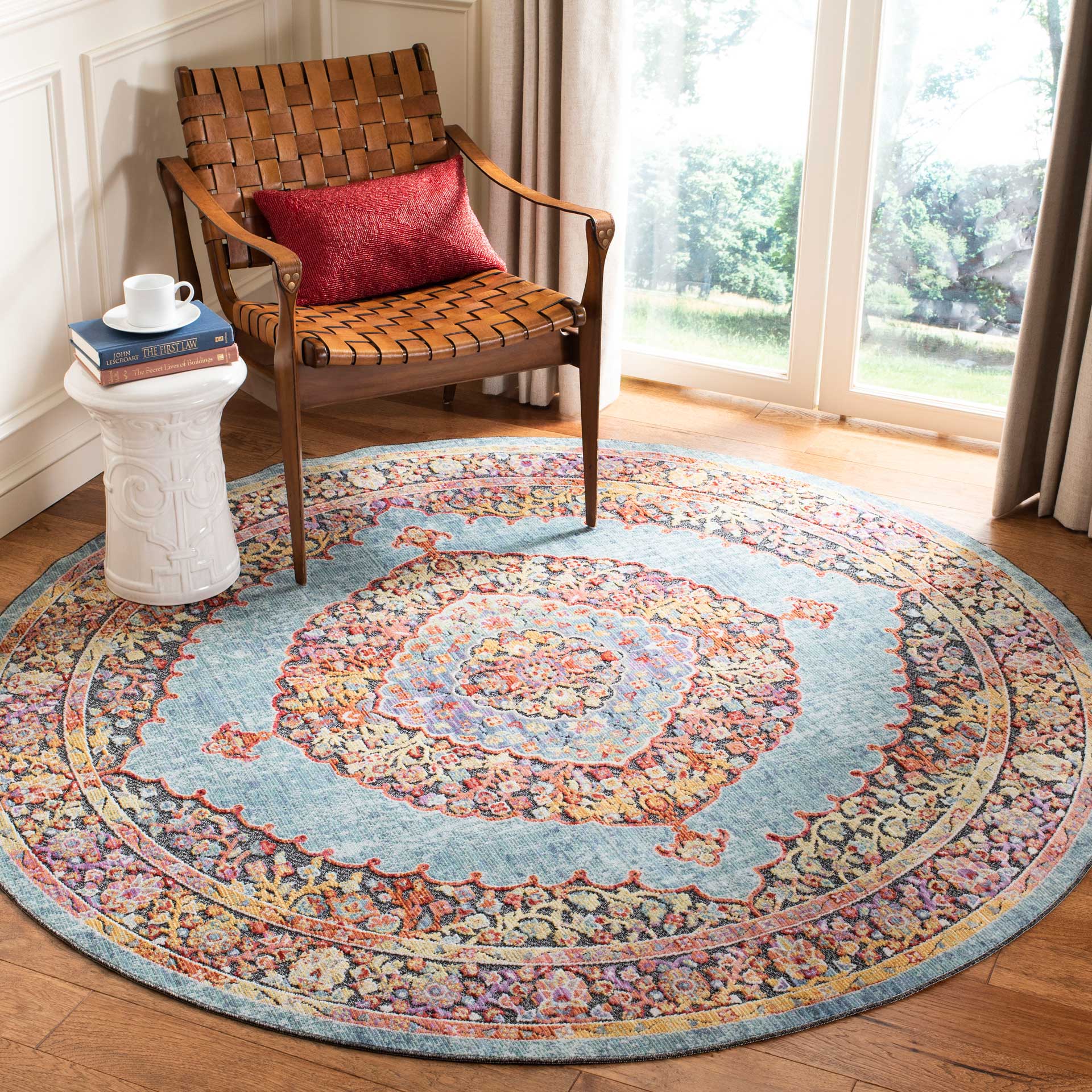 Provance Aqua/Black Round Rug - Image 3