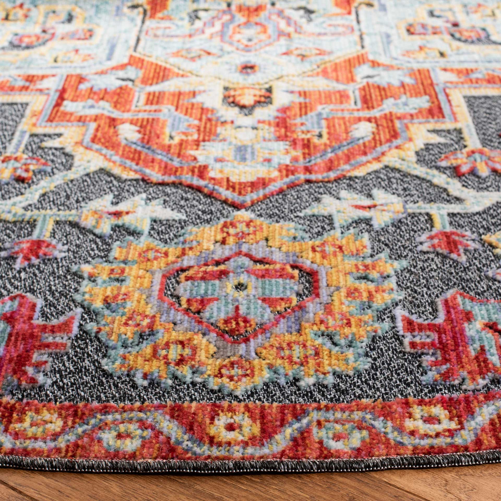Provance Aqua/Red Round Rug - Image 2