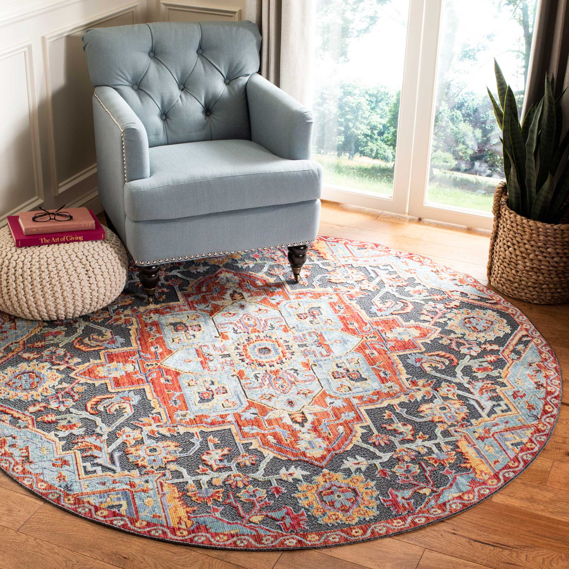Provance Aqua/Red Round Rug - Image 3