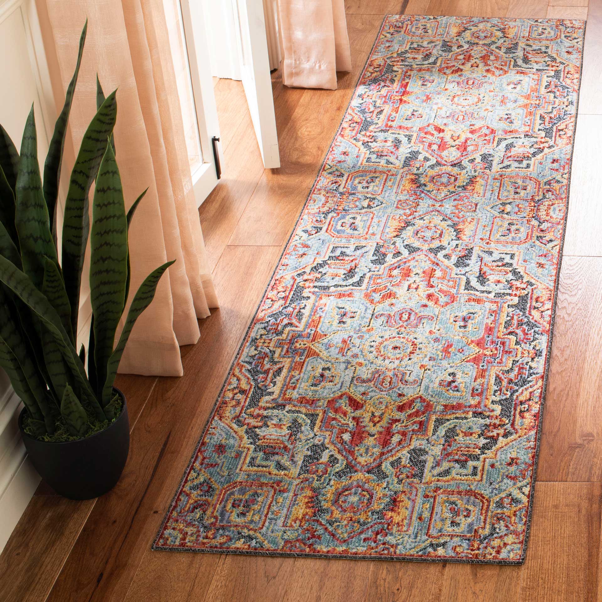 Provance Aqua/Red Runner Rug - Image 2