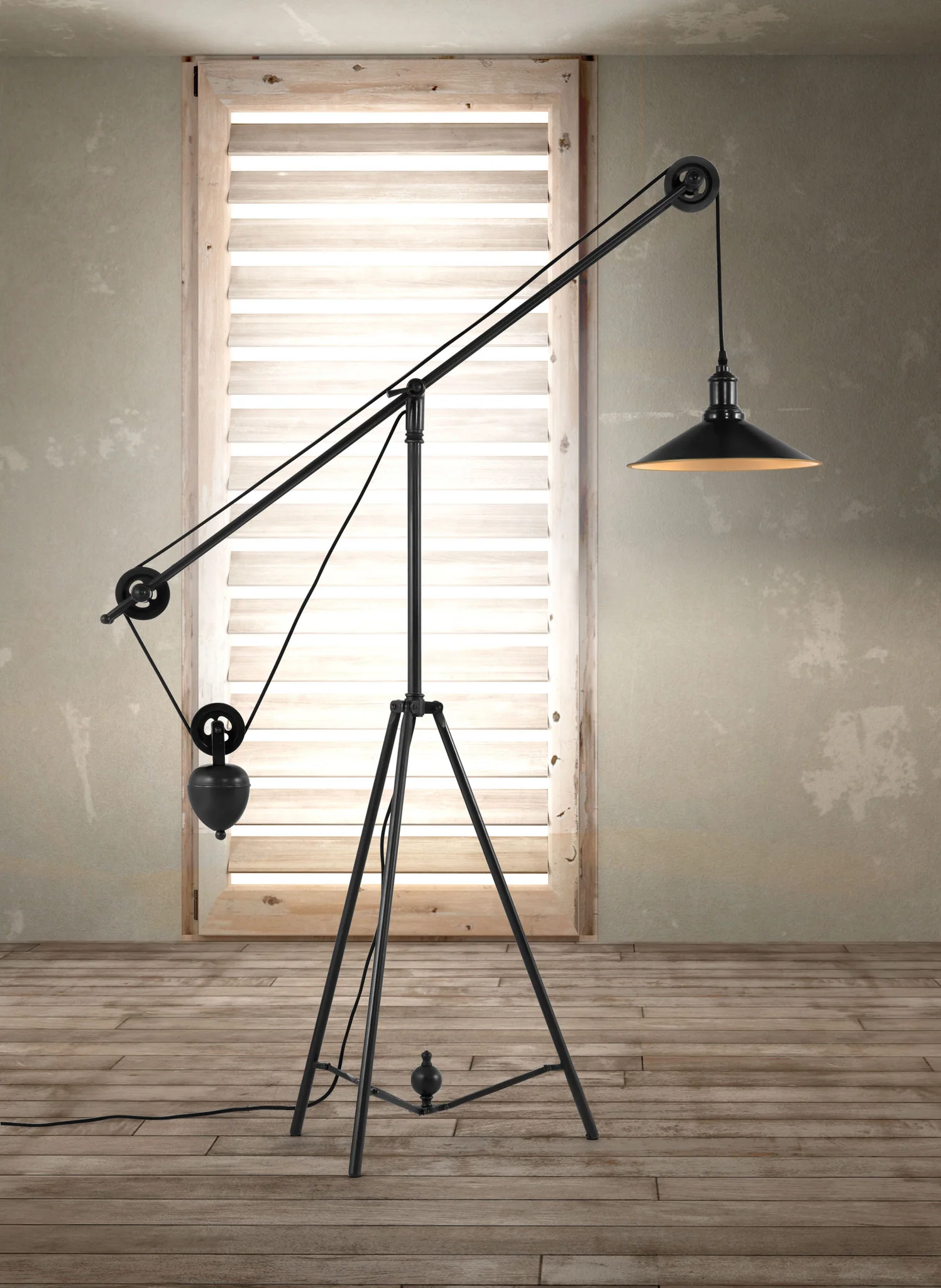 Pulley Floor Lamp Antique Black Gold - Image 3