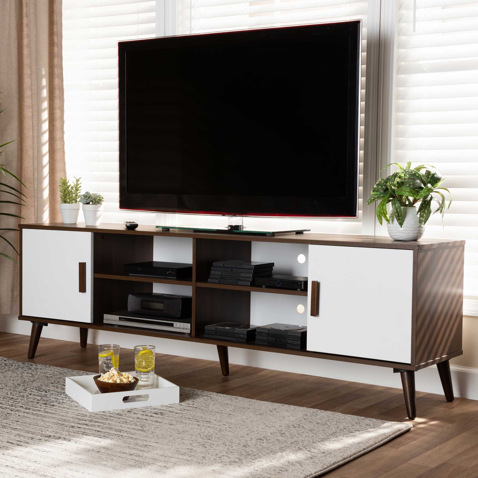 Quan 2-Door TV Stand Walnut/White - Image 9