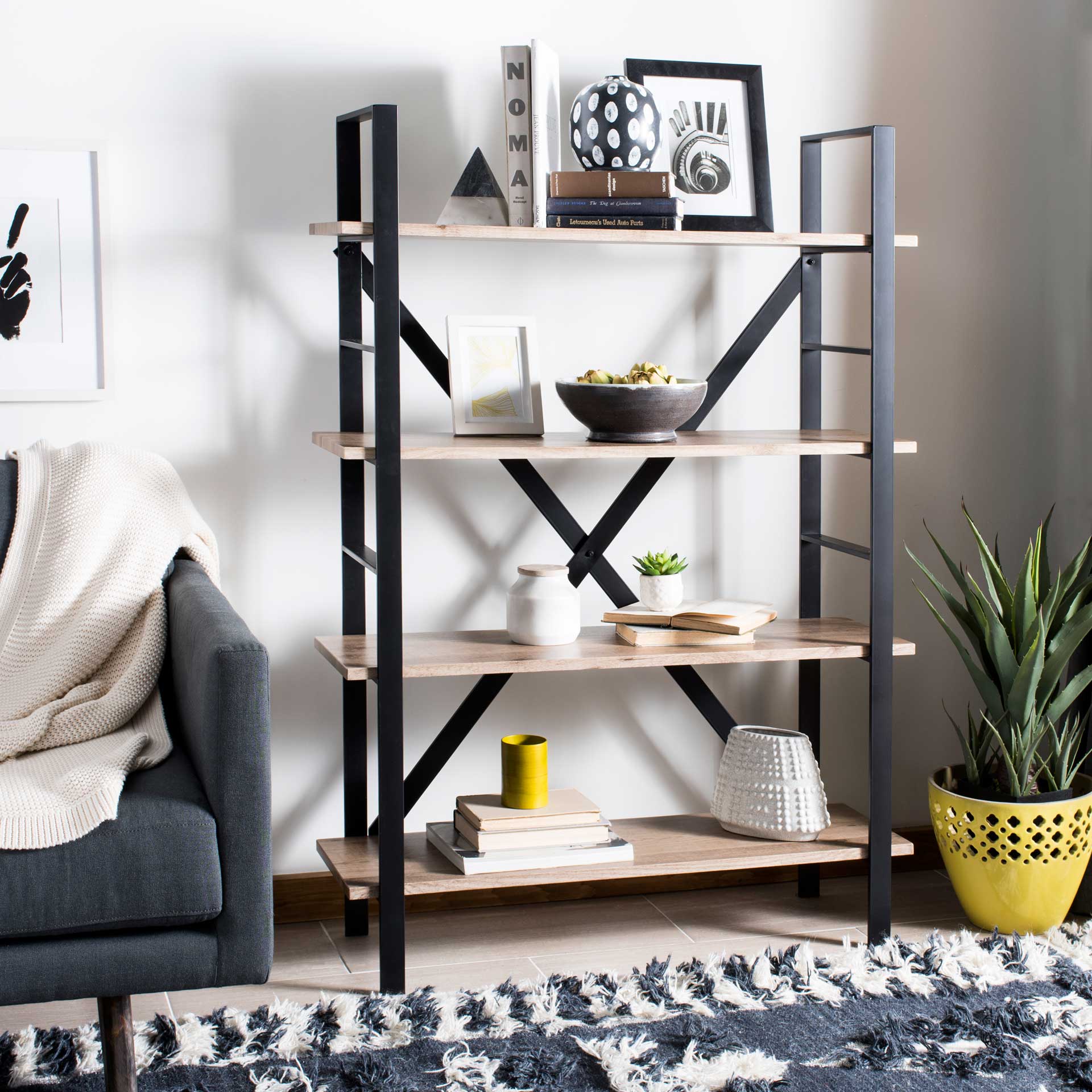 Rachel Retro 4 Tier Etagere Oak/Black - Image 8