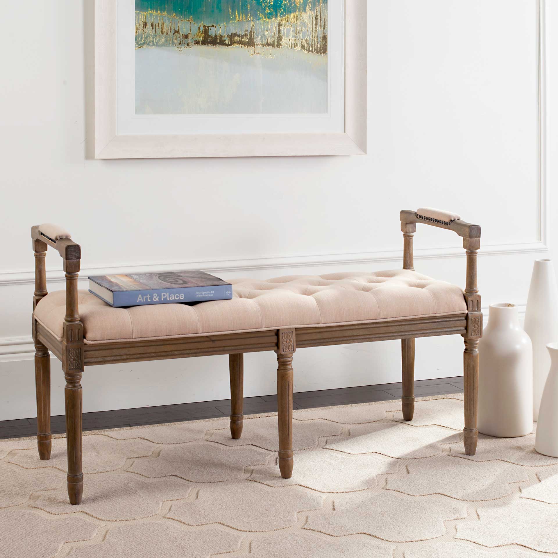 Raja Linen Rustic Oak Bench Beige/Rustic Oak - Image 9