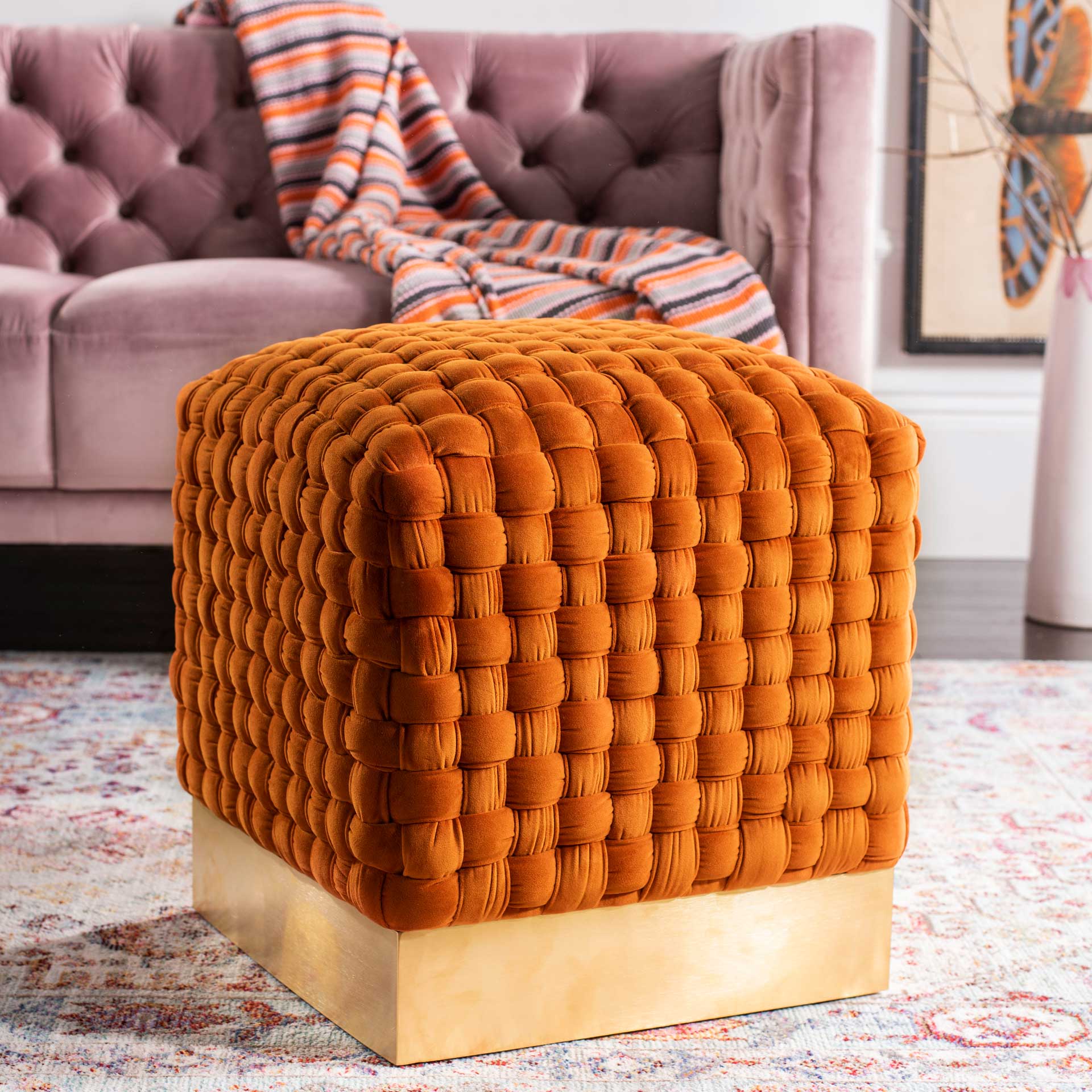 Ramona Woven Velvet Ottoman Sienna - Image 7