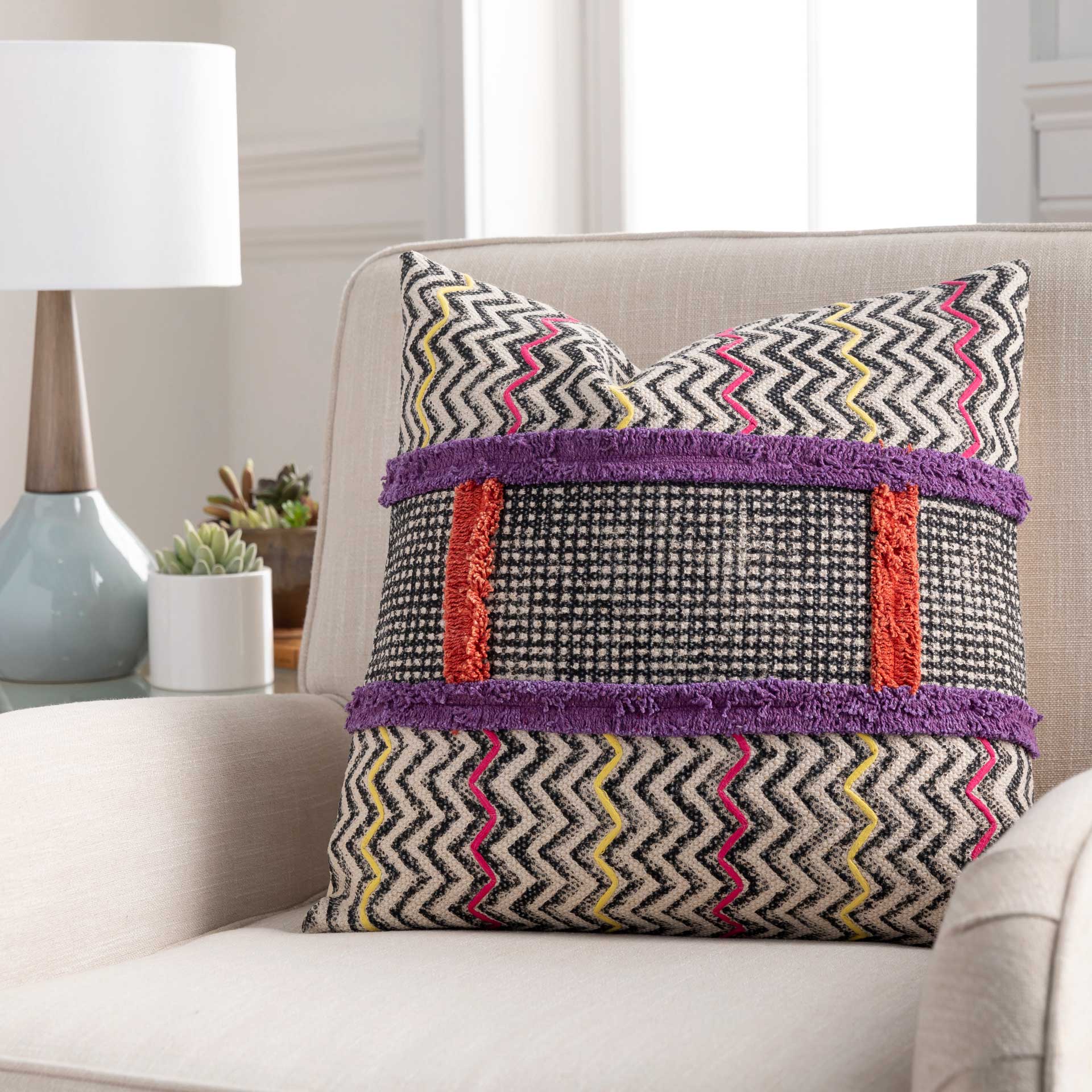 Randolph Pillow Bright Pink/Beige/Bright Yellow - Image 3