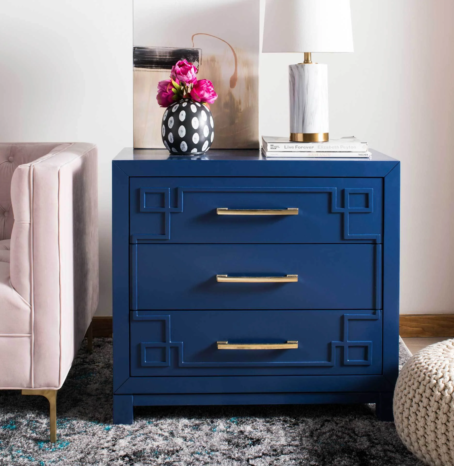 Randy 3 Drawer Chest Lapis Blue/Gold - Image 5