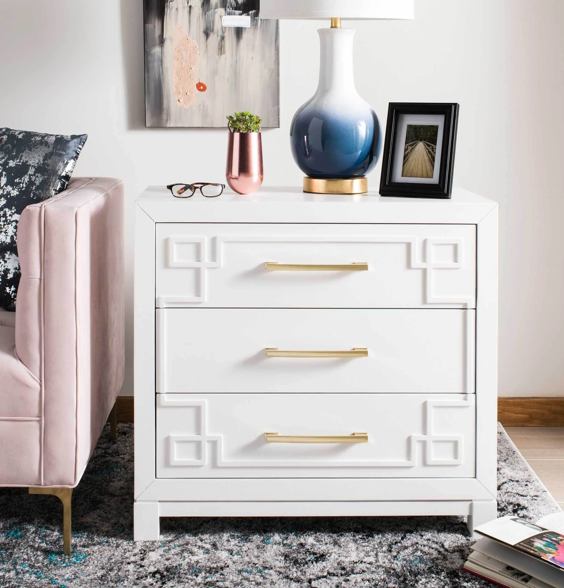 Randy 3 Drawer Chest White/Gold - Image 5