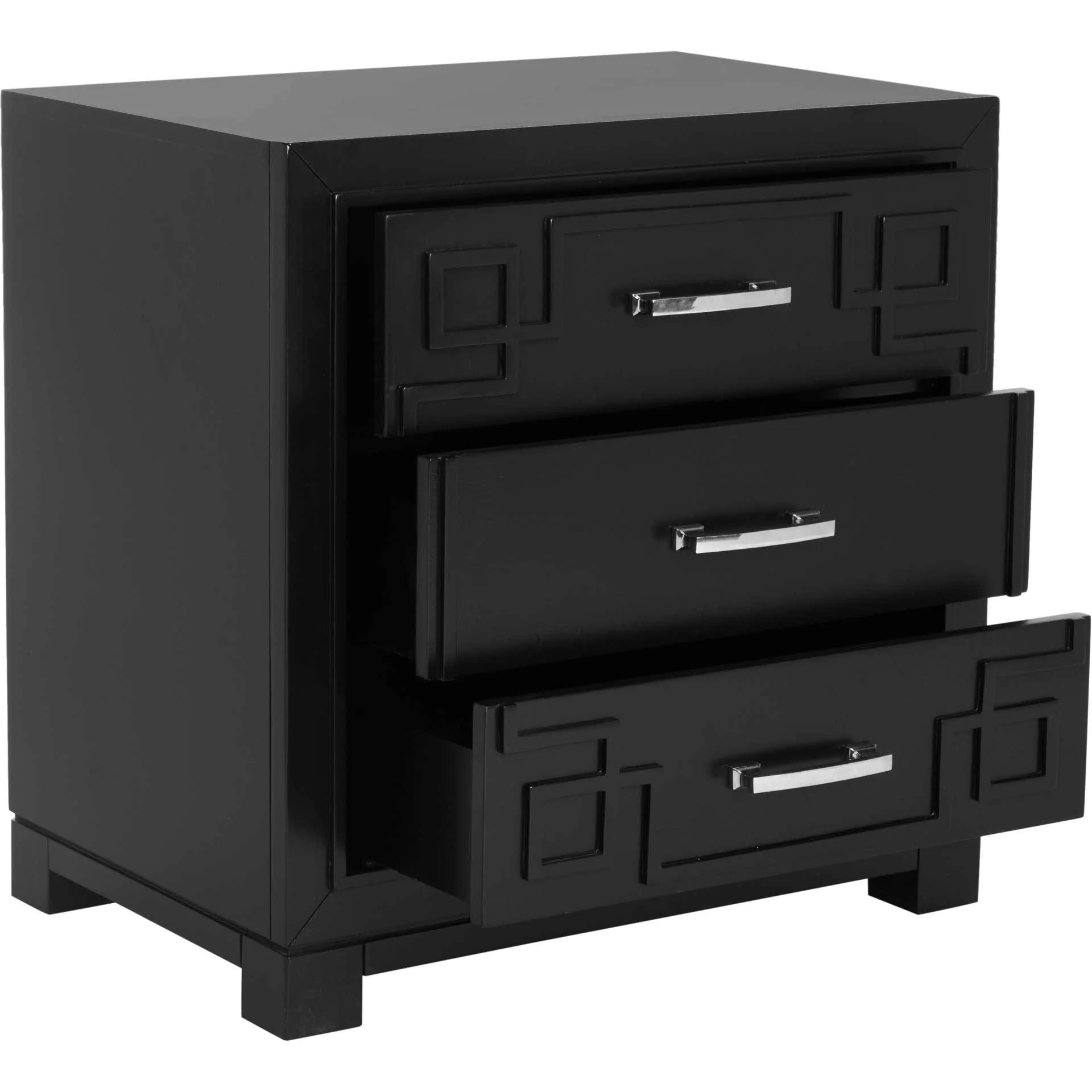 Randy 3 Drawer Greek Key Nightstand Black - Image 2