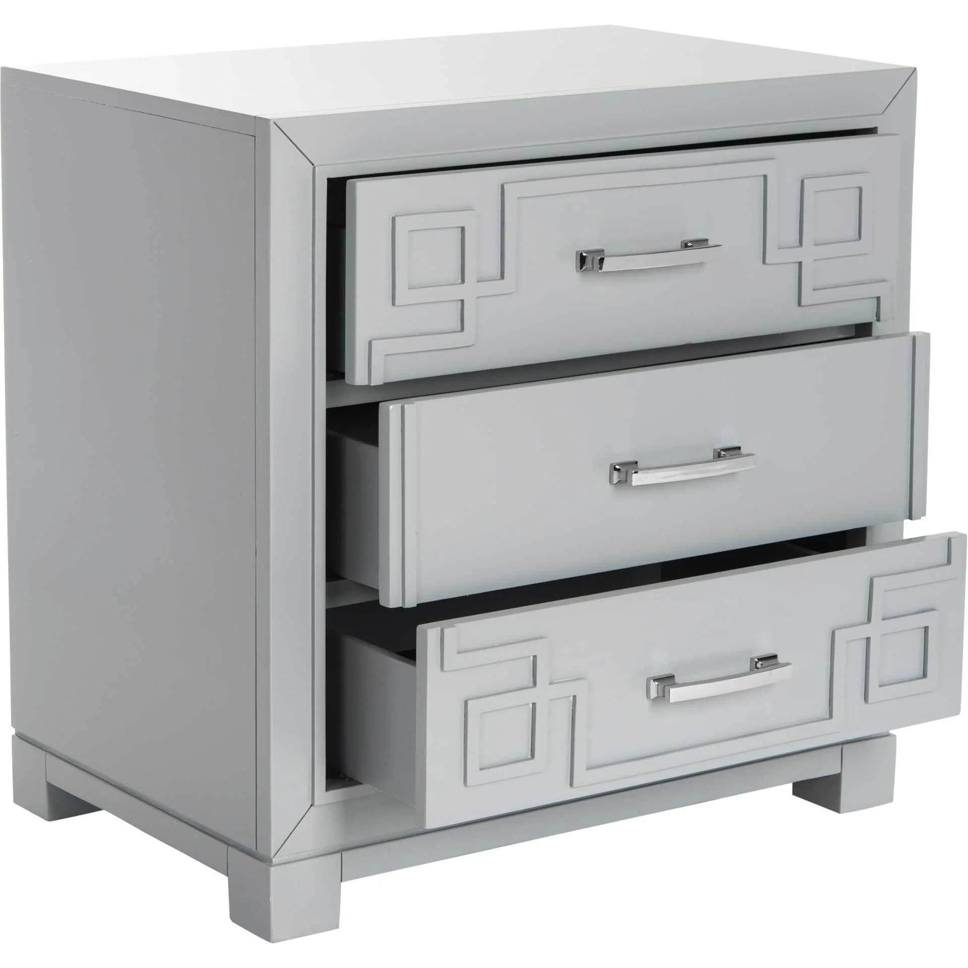 Randy 3 Drawer Greek Key Nightstand Gray - Image 2