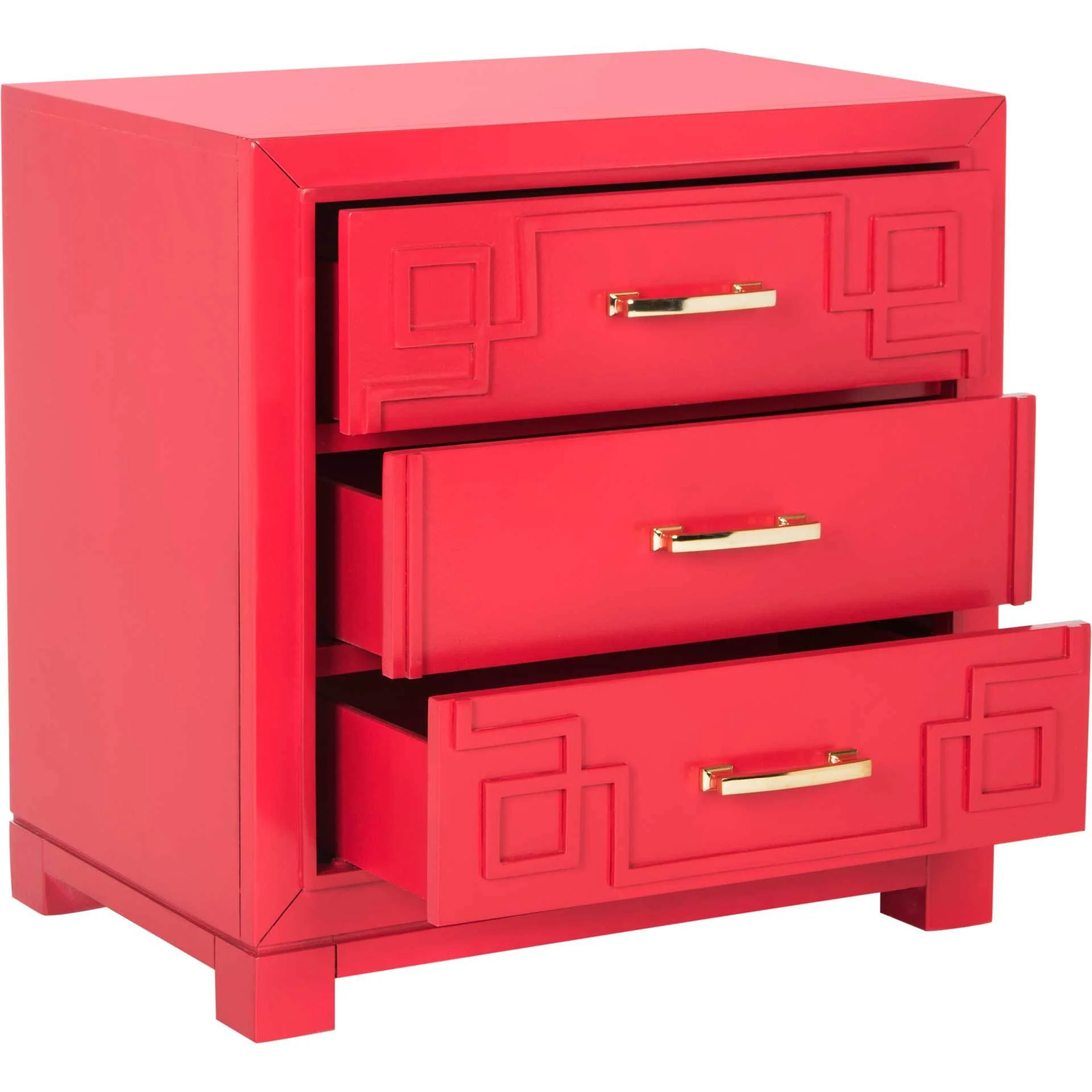 Randy 3 Drawer Greek Key Nightstand Red - Image 2