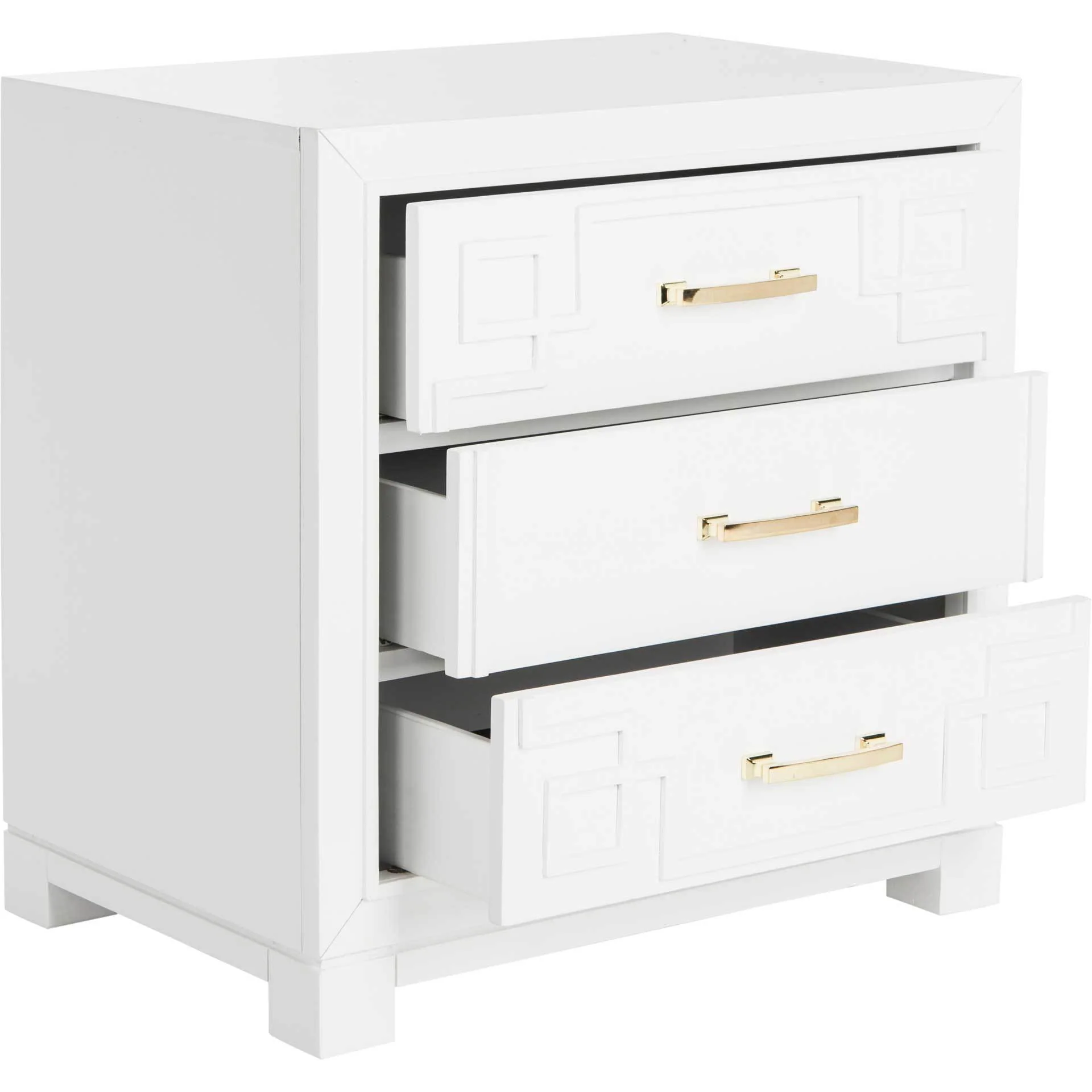 Randy 3 Drawer Greek Key Nightstand White - Image 2