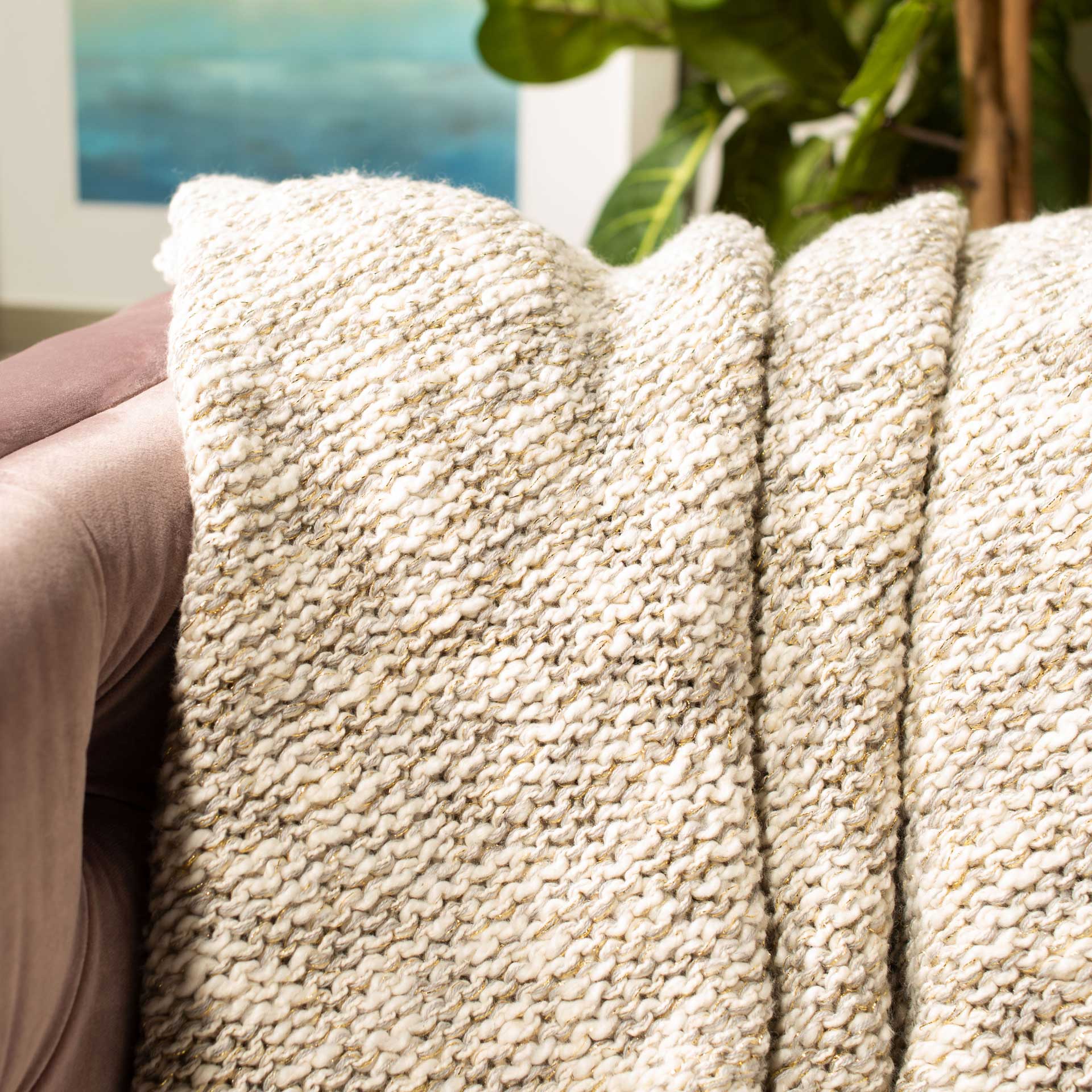 Ranger Knit Throw Light Gray/Natural/Gold - Image 2