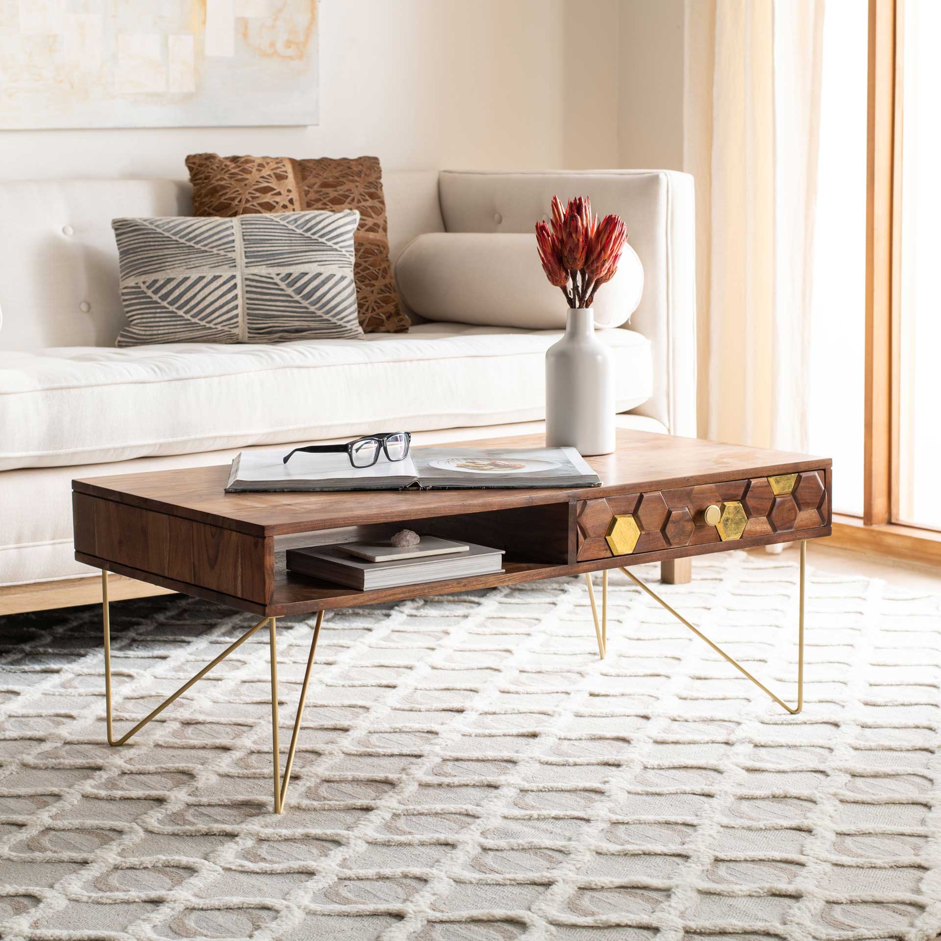 Ray Coffee Table Walnut/Brass - Image 4