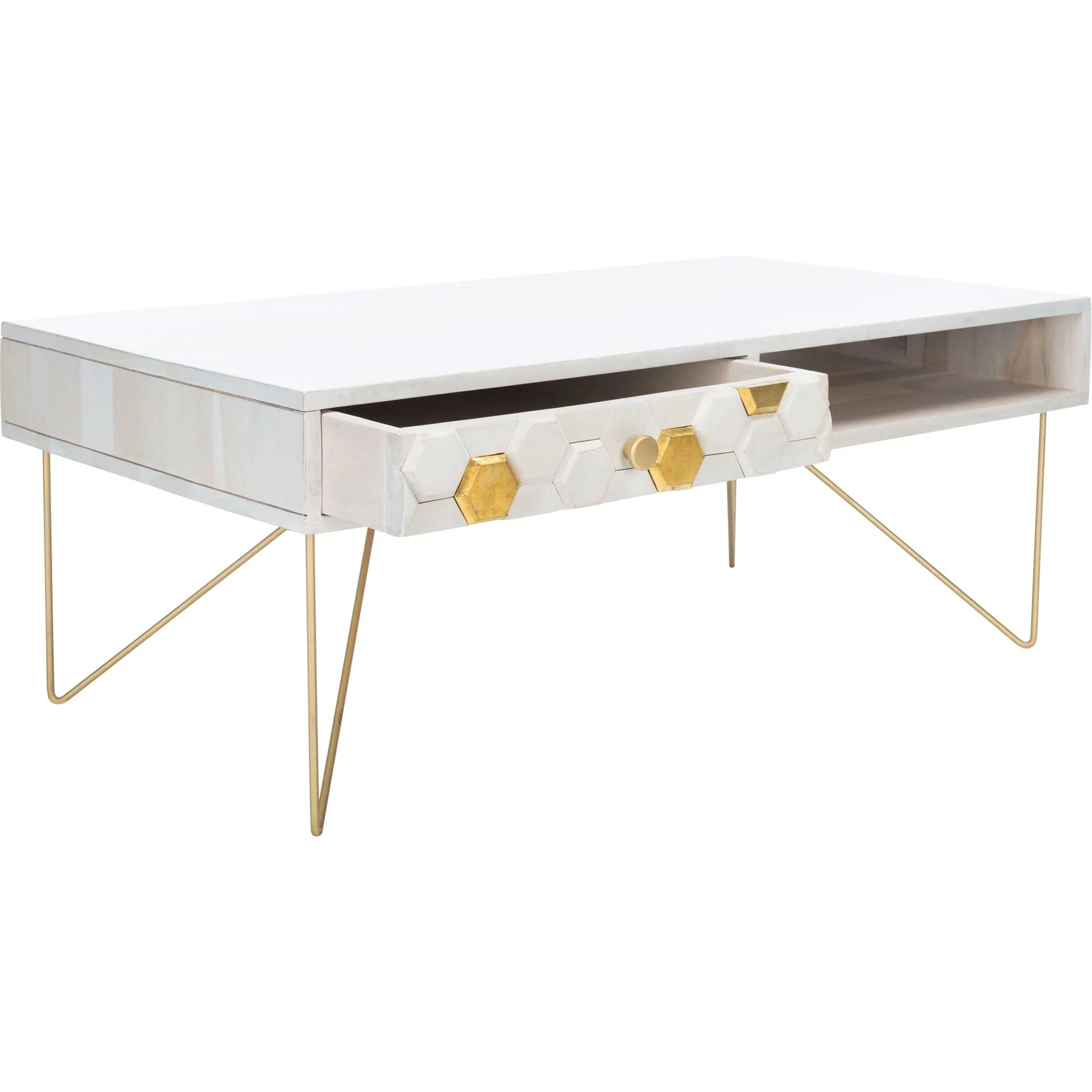 Ray Coffee Table White Wash/Brass - Image 2