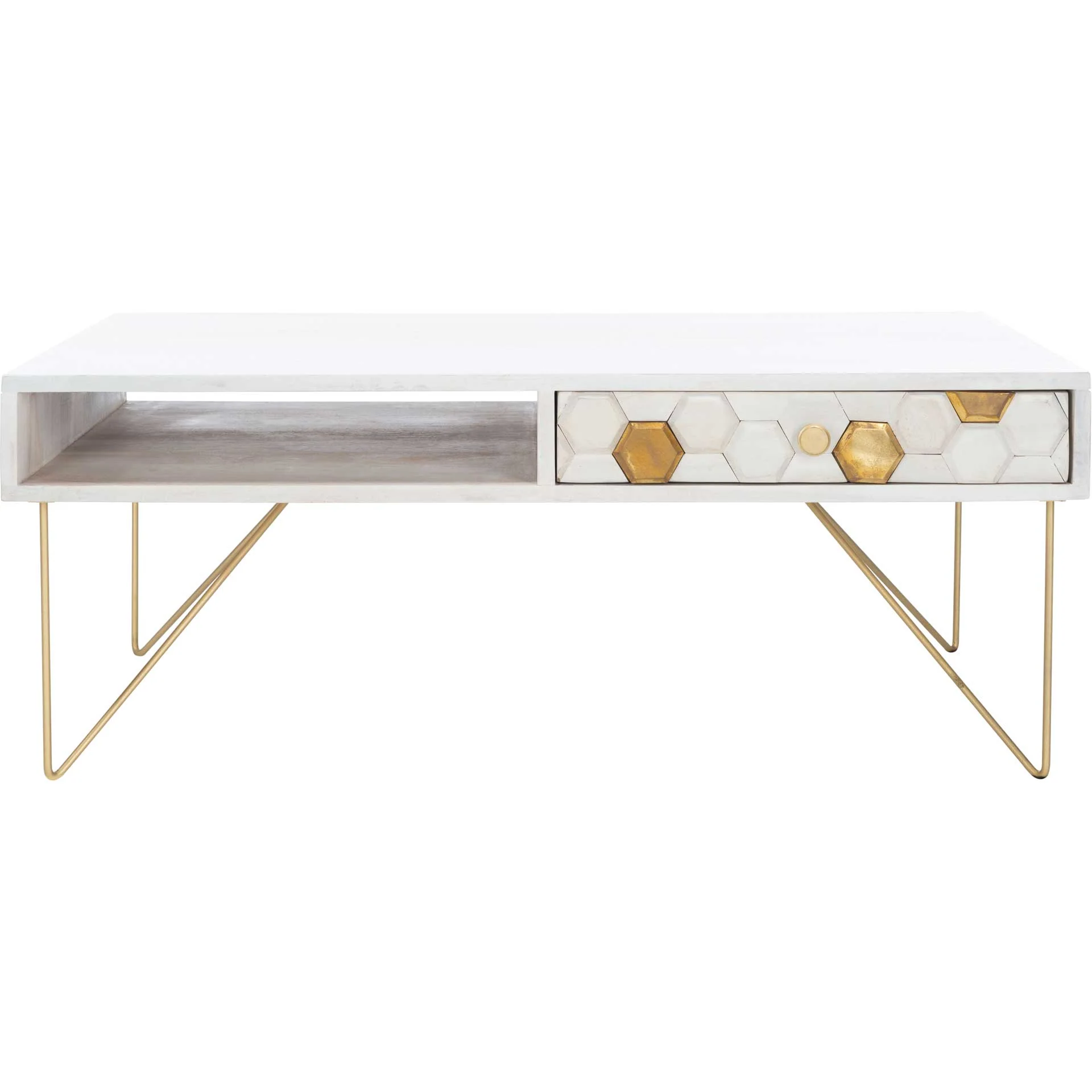 Ray Coffee Table White Wash/Brass - Image 4