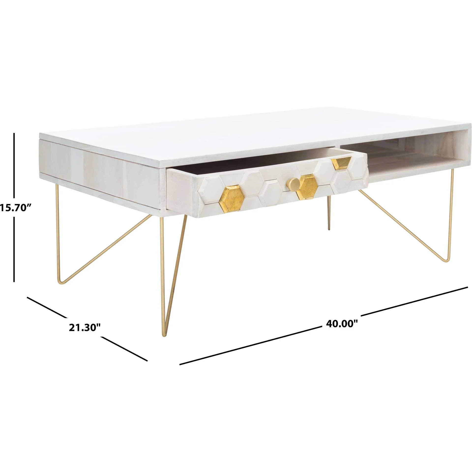 Ray Coffee Table White Wash/Brass - Image 7