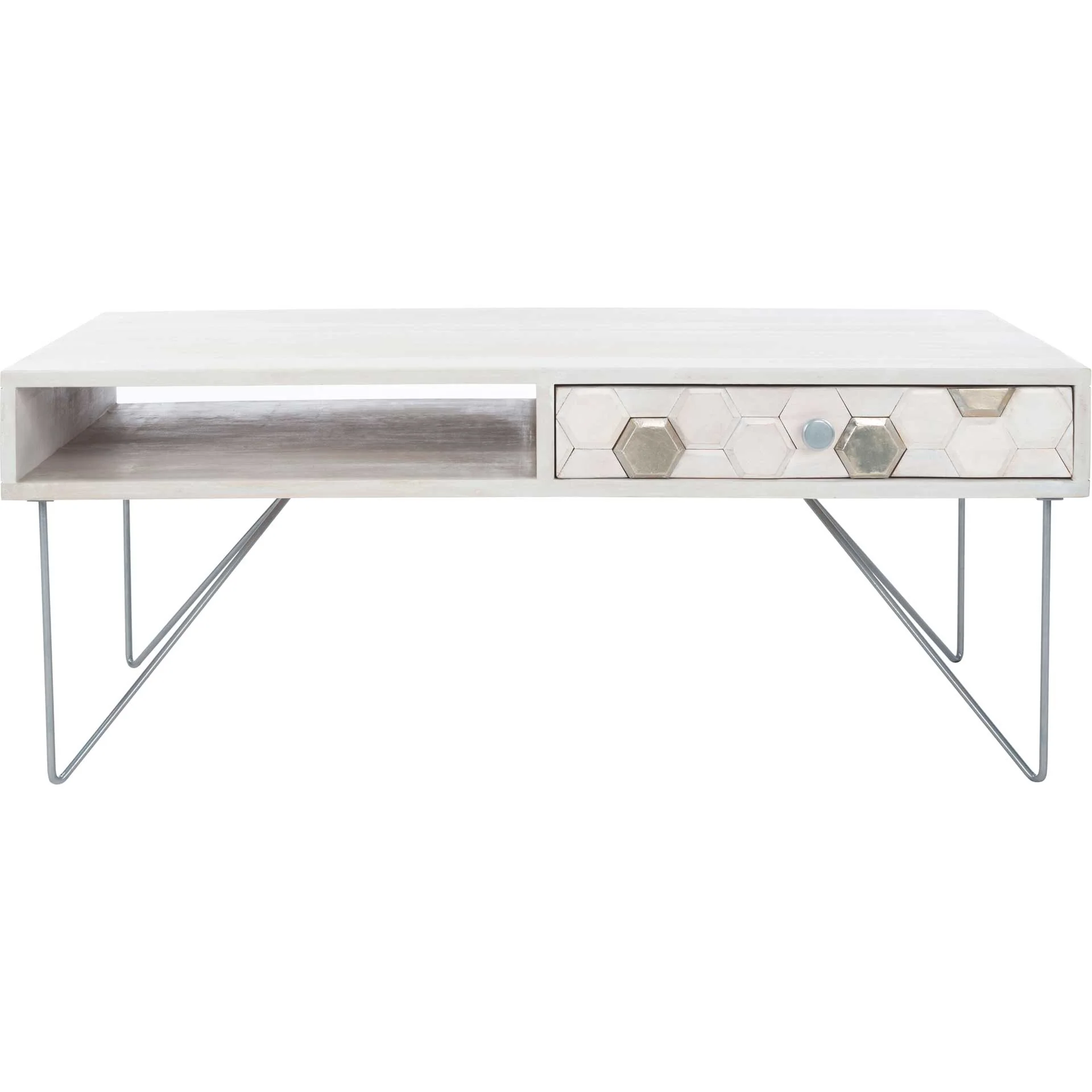 Ray Coffee Table White Wash/Silver - Image 4