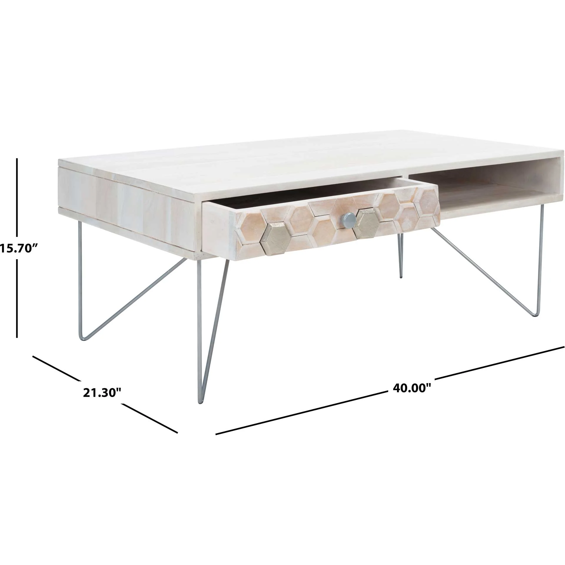 Ray Coffee Table White Wash/Silver - Image 7