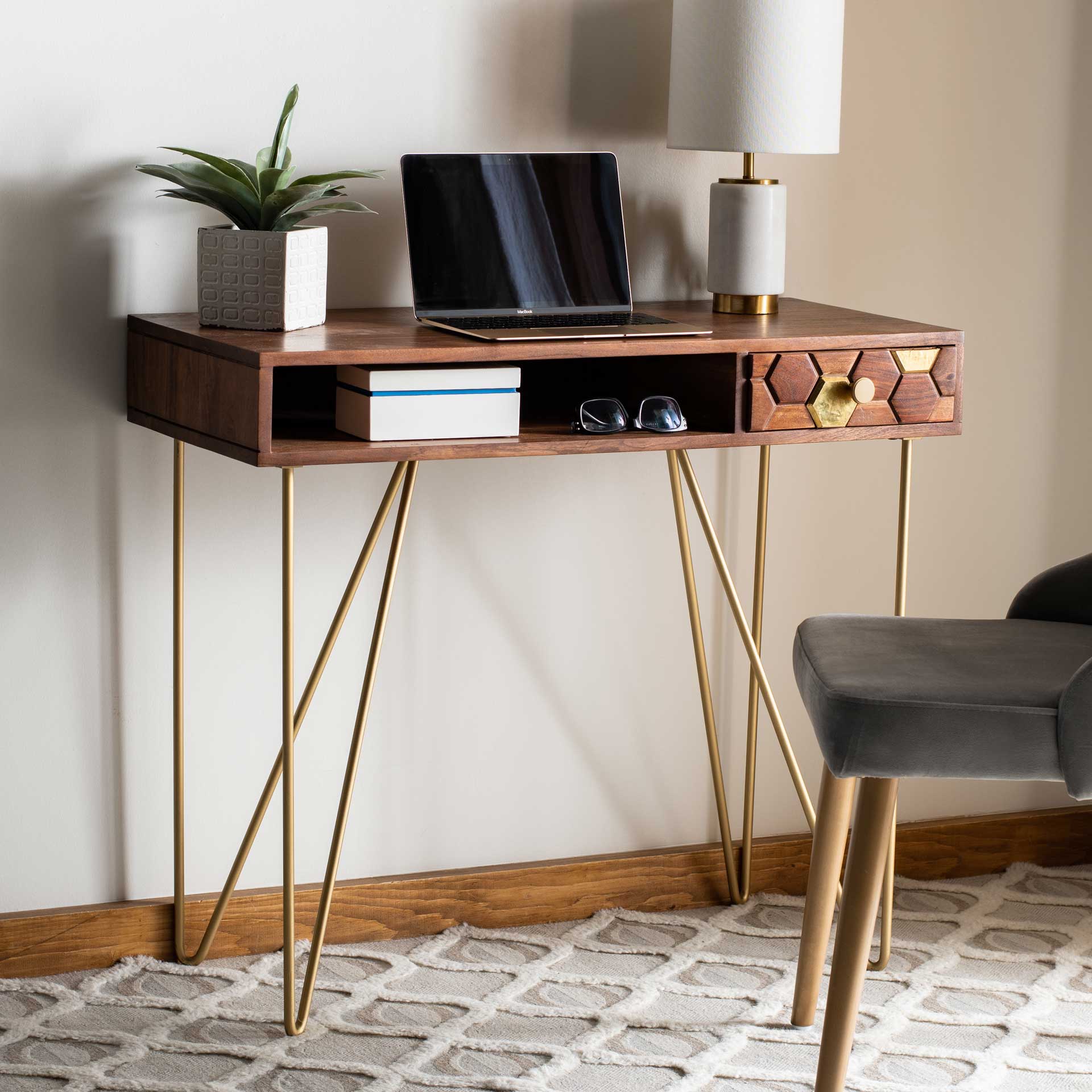 Ray Desk Walnut/Brass - Image 6
