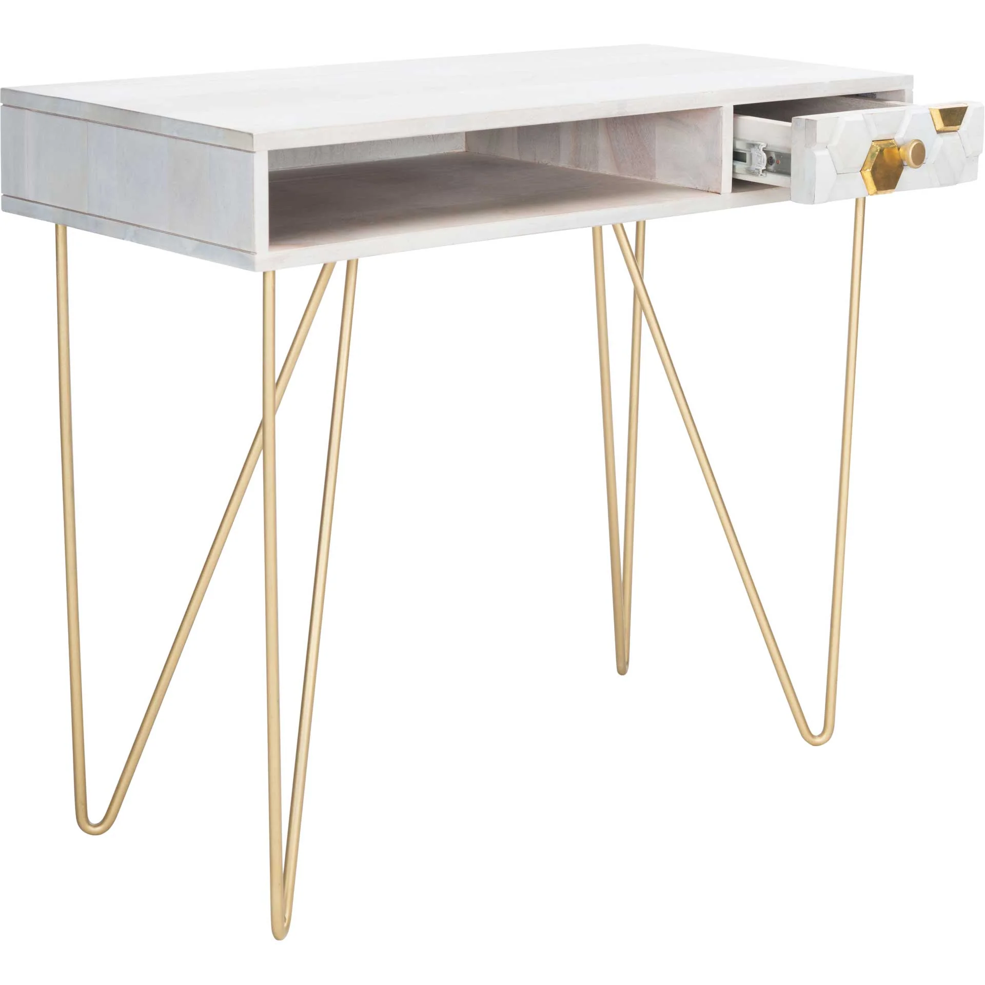Ray Desk White Wash/Brass - Image 2
