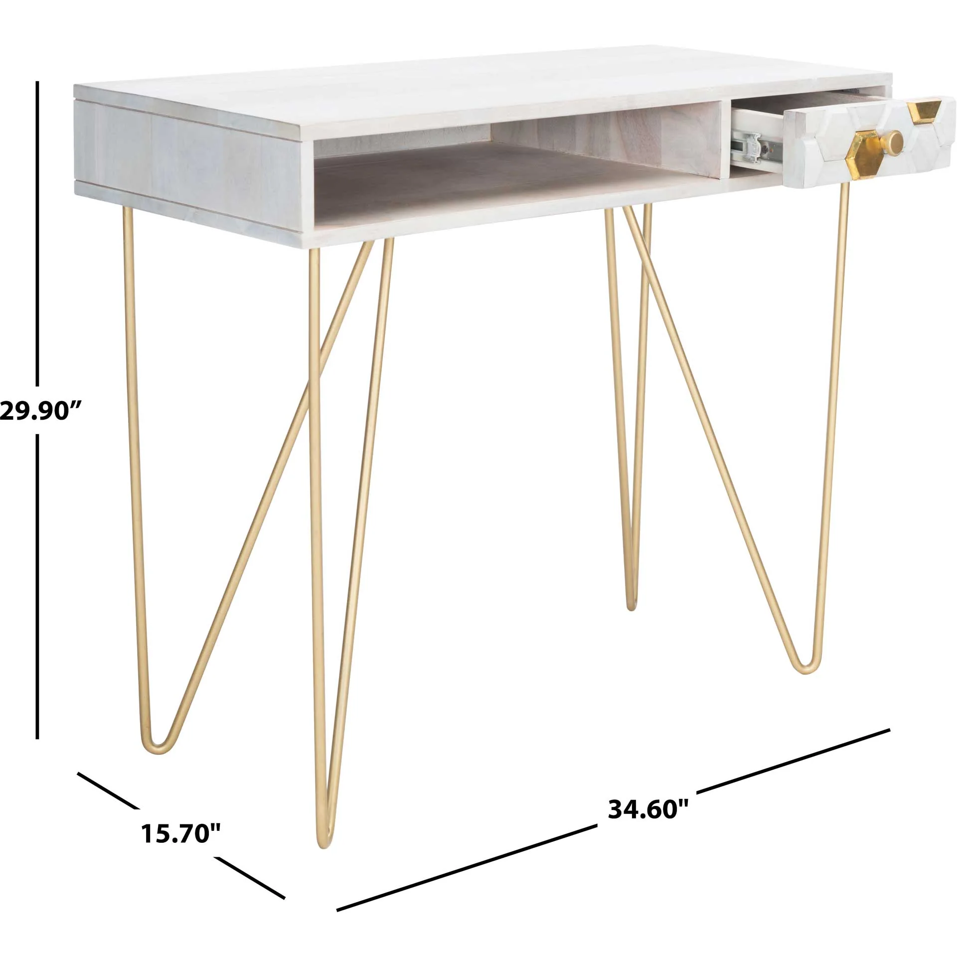 Ray Desk White Wash/Brass - Image 7